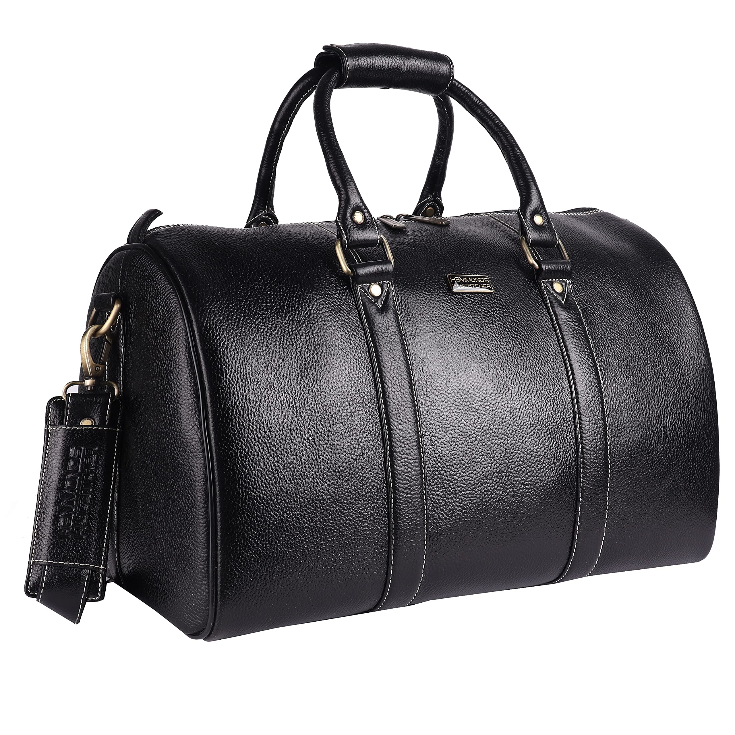 HAMMONDS FLYCATCHERDuffle Bag for Travel (18") - Genuine Leather, Water-Resistant -Ideal Cabin Bag for Flight -Men and Women's Weekender Travel Bag for Luggage (18 Inch, Black)