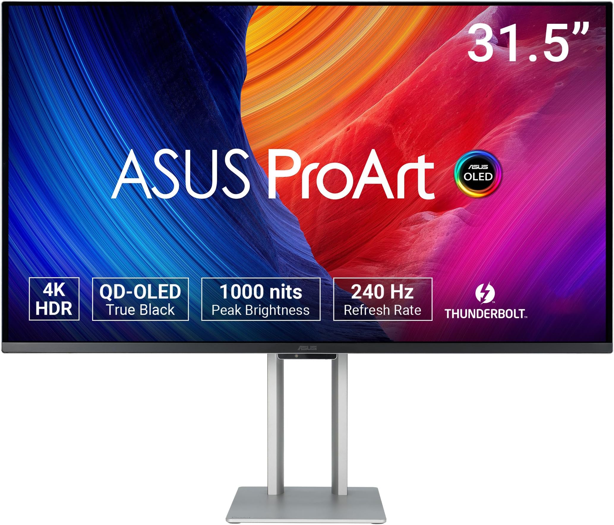 ProArt Display 32” 4K HDR QD-OLED Professional Monitor (PA32UCDM) - UHD, Ultra-Slim, 240Hz, 0.1ms, Auto Calibration, Dolby Vision, 99% DCI-P3, ΔE<1, Thunderbolt 4, Calman Ready, 3 yr Warranty