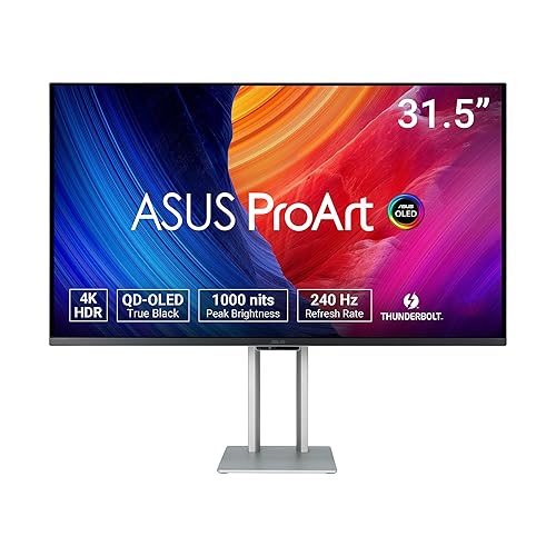 ASUS ProArt Display 32” 4K HDR QD-OLED Professional Monitor (PA32UCDM) - UHD, Ultra-Slim, 240Hz, 0.1ms, Auto Calibration, Dolby Vision, 99% DCI-P3, ΔE<1, Thunderbolt 4, Calman Ready, 3 yr Warranty - 32" 4K OLED 240Hz USB-C Mac