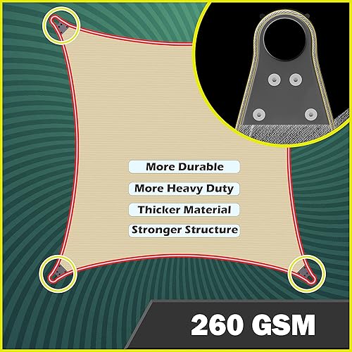 Miniatura 6 de Royal shade Toldo rectangular de 8 x 12 pies RSAWTN, estructura duradera resistente, esquinas y bordes reforzados, tela permeable de 260 GSM