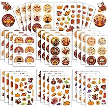 Thanksgiving Sticker Sheets, Assorted Designs, Pumpkins, Turkeys, Fall Foliage,8 Designs * 2 Sheets, totaling 16 Sheets