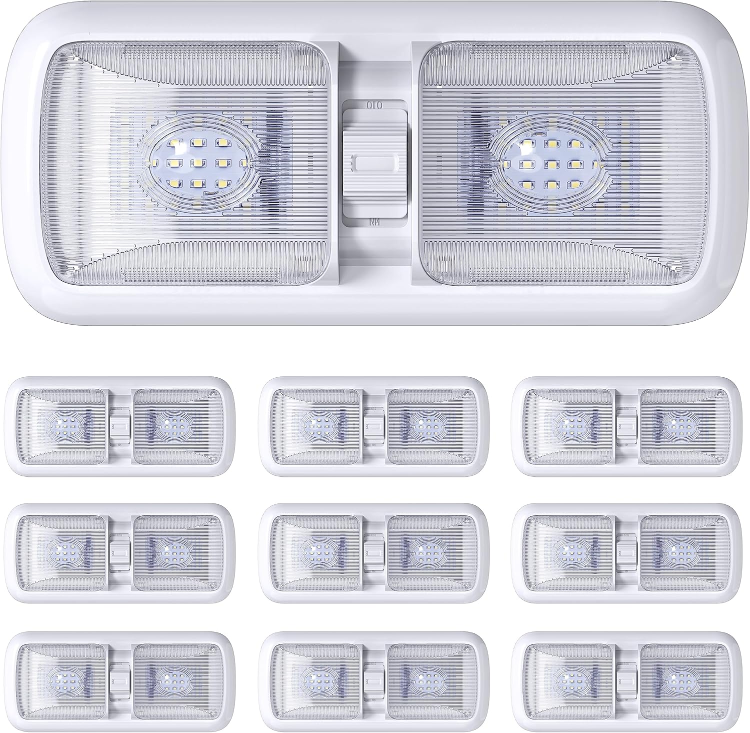 Leisure LED RV LED Ceiling Double Dome Light Fixture with ON/OFF Switch Interior Lighting for Car/RV/Trailer/Camper/Boat DC 12V 750LM Natural White 4000-4500K (10 Pack)
