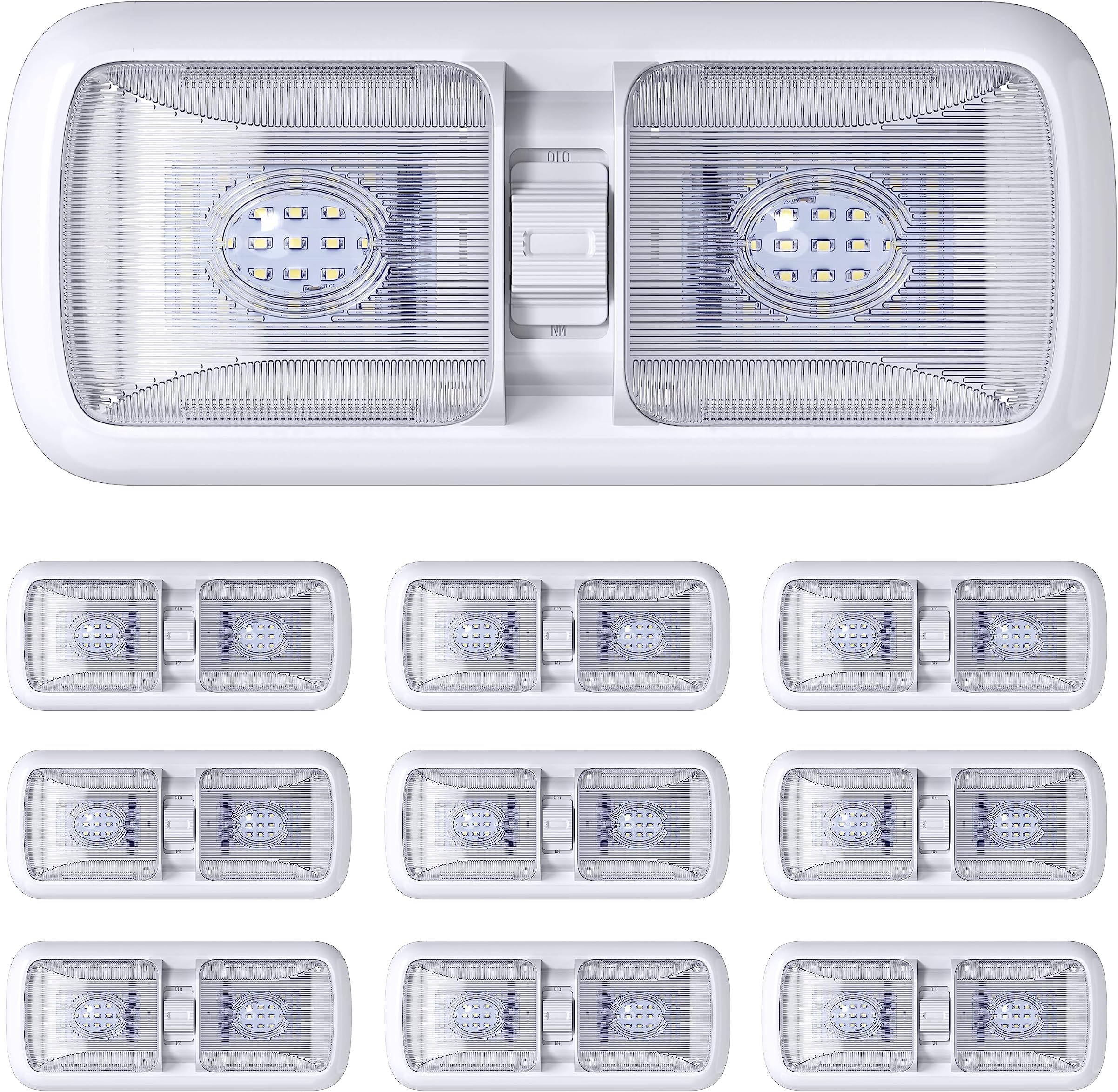 Leisure LED RV LED Ceiling Double Dome Light Fixture with ON/OFF Switch Interior Lighting for Car/RV/Trailer/Camper/Boat DC 12V 750LM Natural White 4000-4500K (10 Pack)