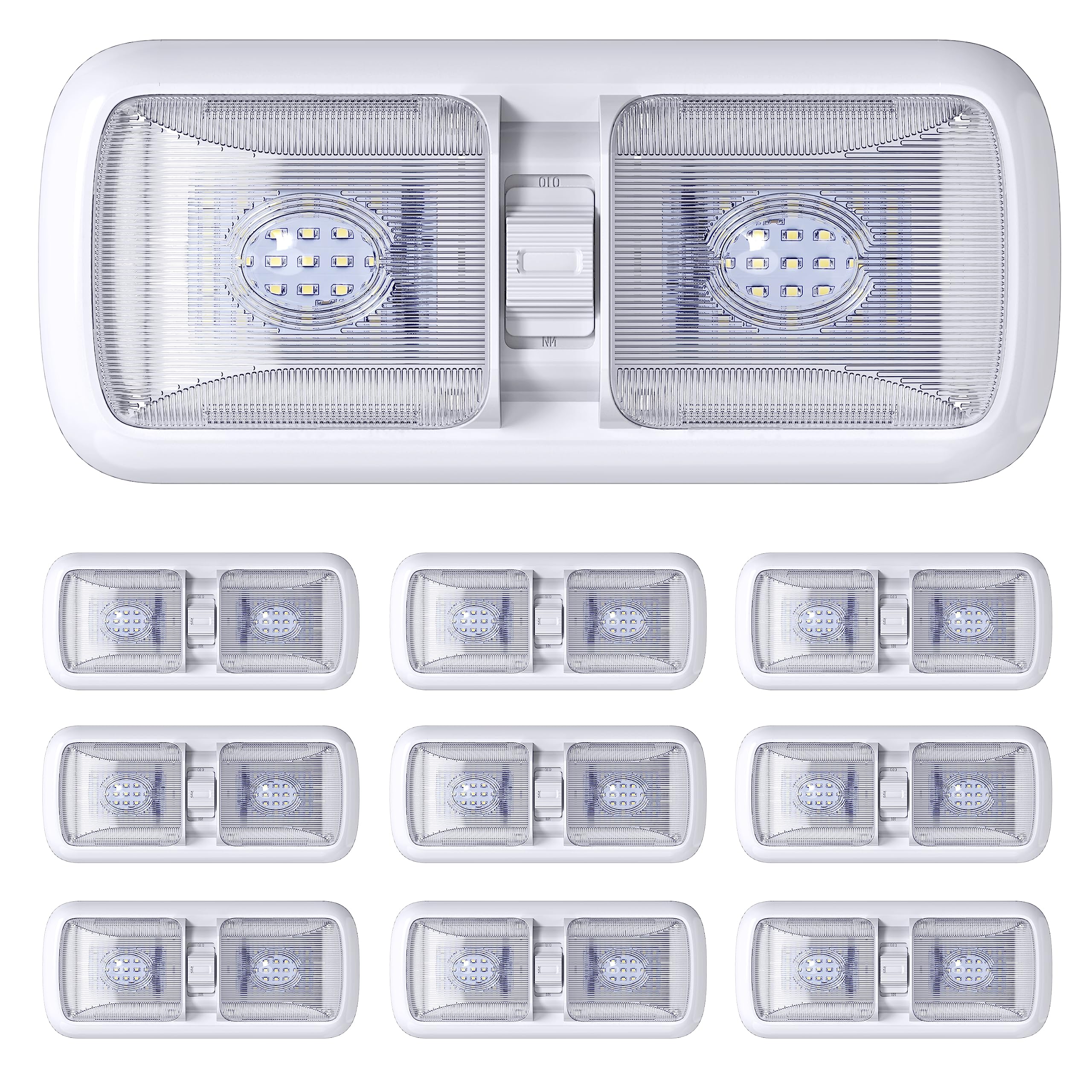 Leisure LED RV LED Ceiling Double Dome Light Fixture with ON/OFF Switch Interior Lighting for Car/RV/Trailer/Camper/Boat DC 12V 750LM Natural White 4000-4500K (10 Pack)