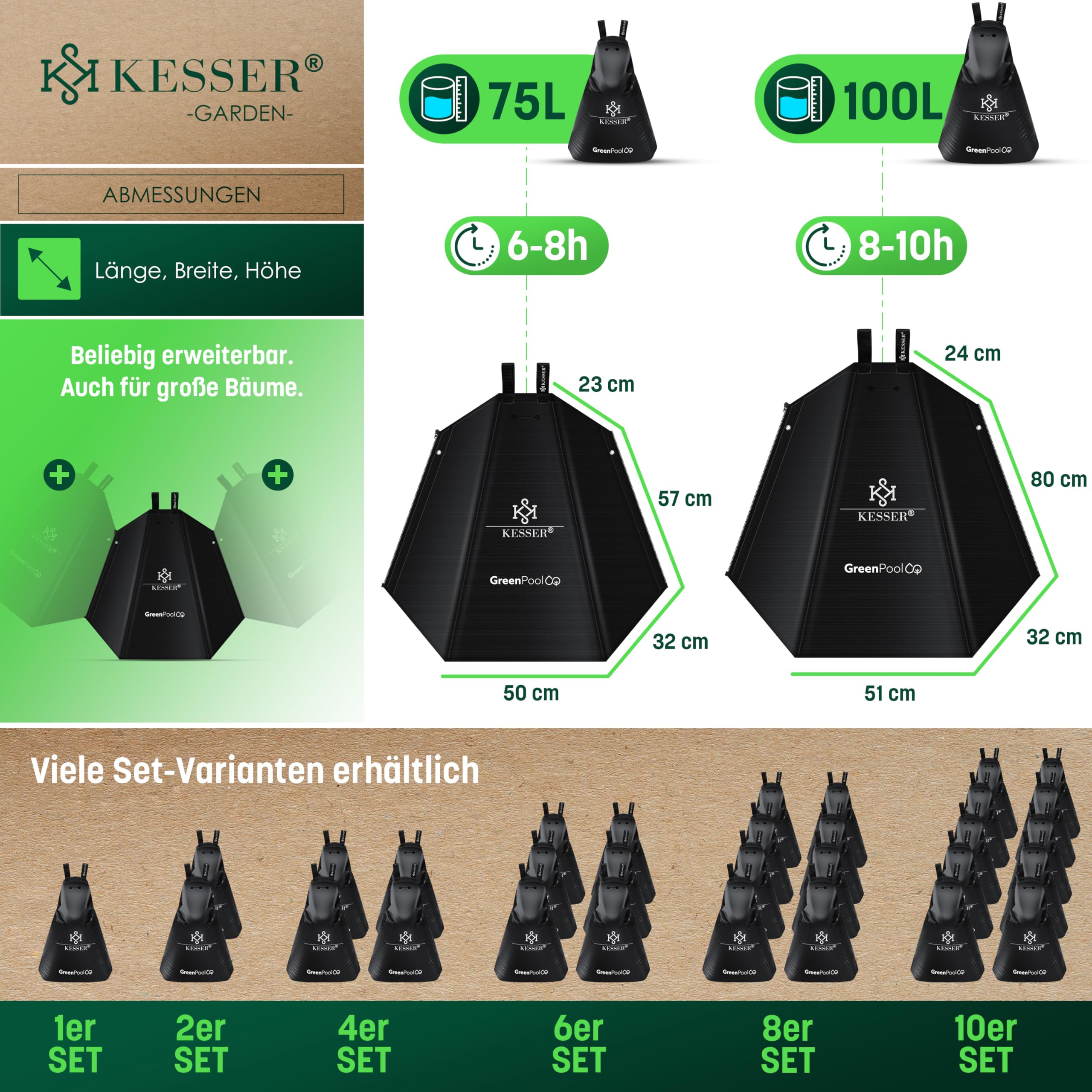 KESSER® Baum-Bewässerungssack 6er Set 75L Wassersack, Baumbewässerungsbeutel, PVC-Tasche langlebig & UV-beständig, Baumbeutel Garten Bewässerungssystem & gezielte Bewässerung von Bäumen, mit Schloss