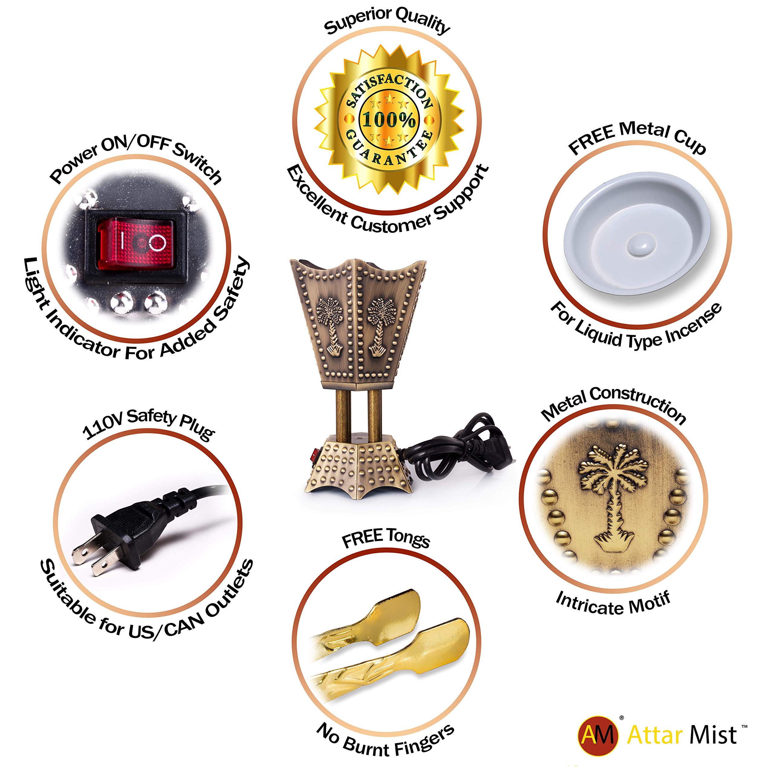 AM Bakhoor Electric Incense Burner Oud Frankincense Resin Burner 6.5