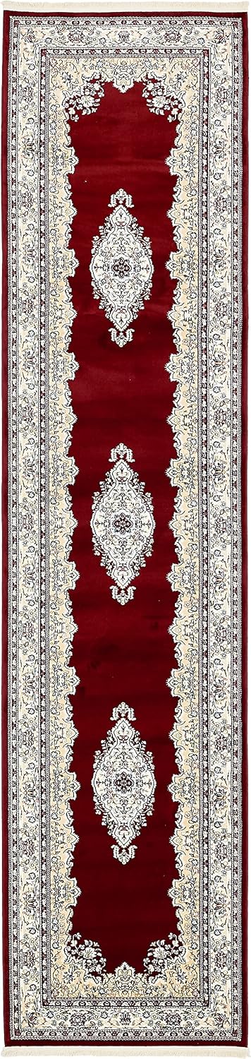 Rugs.com Rabia Collection Rug – 3' x 13' Runner Burgundy Low Rug Perfect for Hallways, Entryways