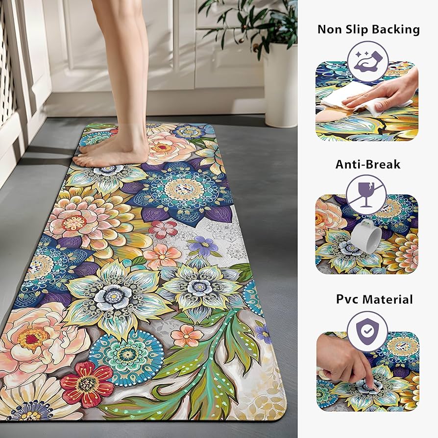 Flower Floor Mat Rainbow × Ecru beige Amazon.com: RELEANY Floral 5x7 Area Rug Machine Washable