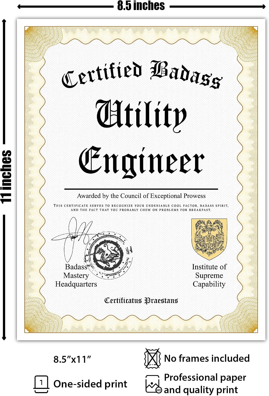 Certified Badass Utility Engineer Diploma| Funny Personalized Career Gag Gift Idea Novelty Award Certificate image 2