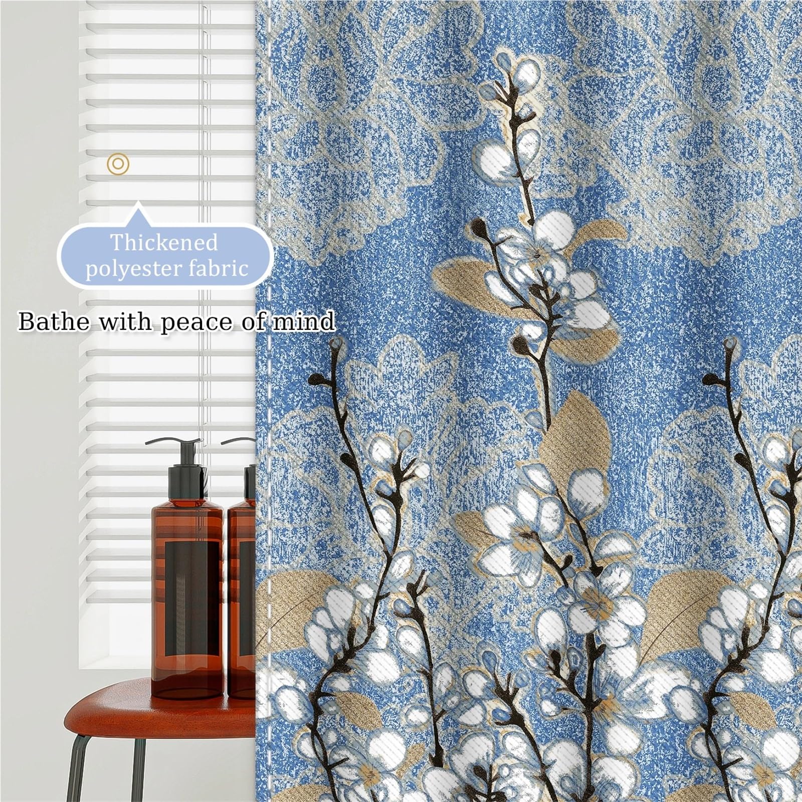 Cortina de Ducha Cortina de Ducha, Tela poliéster Secado rápido Duradera for baño con Flores Blancas(150 * 180cm)