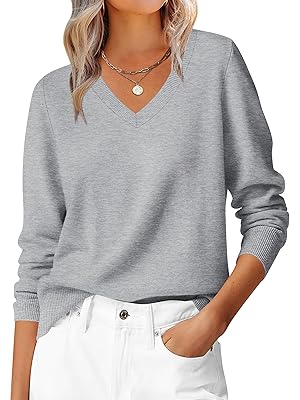 ANRABESS Womens Long Sleeve V Neck Sweaters 2025 Fall Casual Classic Soft Loose Fit Basic Pullover Jumper Top