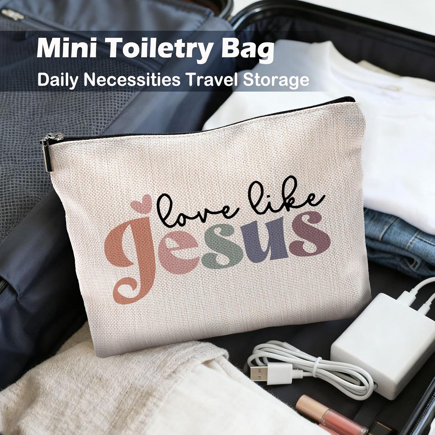 Love Like Jesus Christian Makeup Bag, Christian Gifts for Women, Bible Verse Scripture Cosmetic Bags Toiletry Bag for Women, Bible Verse Gifts, Religious Gifts for Christian Woman image 5