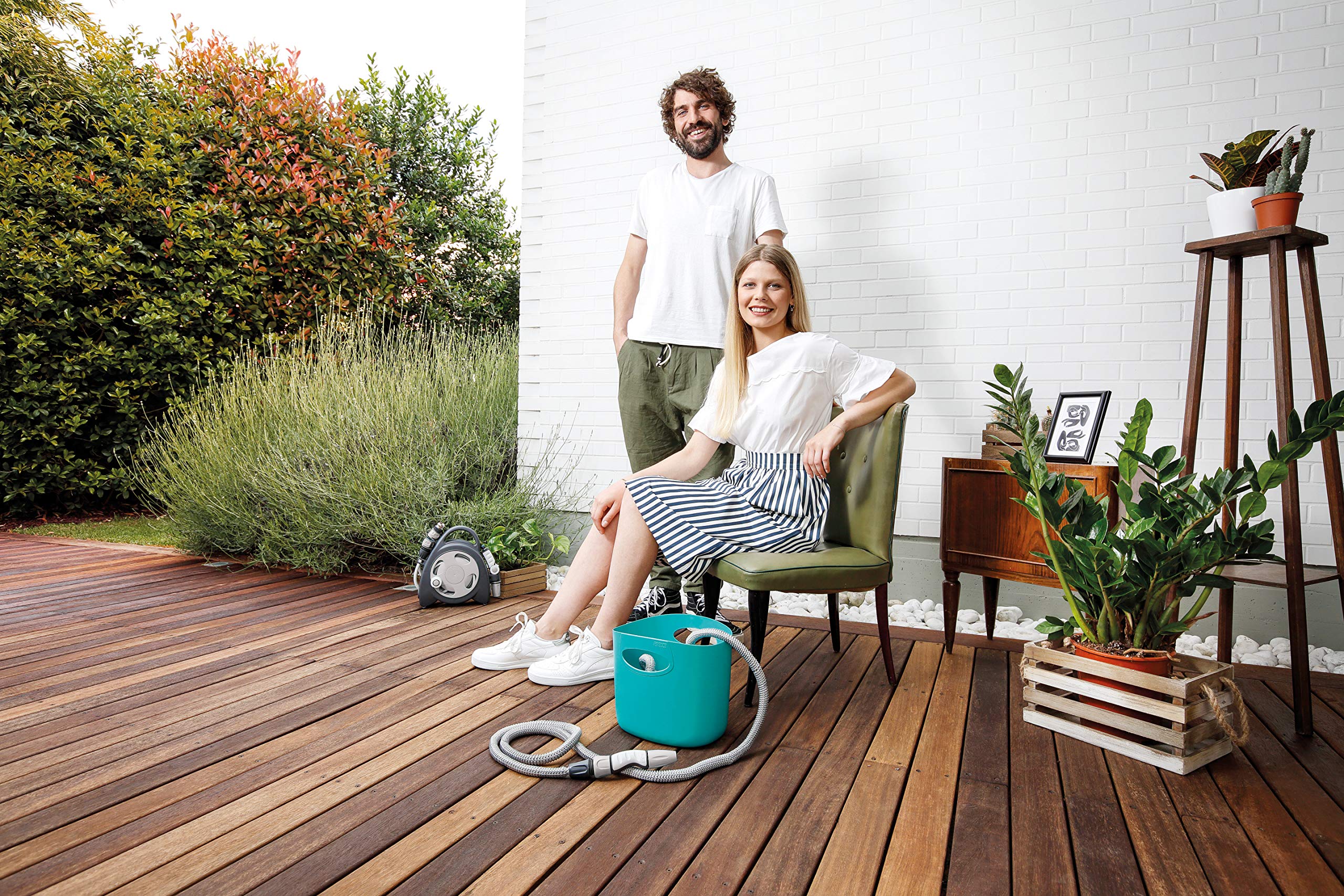GF Garden Aquapop 15 Tuyau extensible de jardin 15 m en kit prêt à l'emploi avec sac en plastique pratique Bleu clair pour l'arrosage de jardin, balcons, terrases et légumes