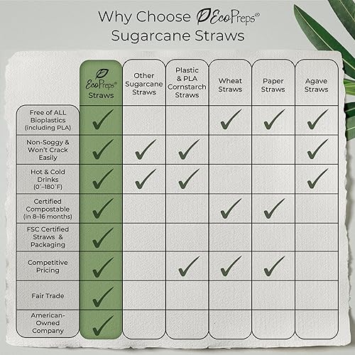Miniatura 7 de EcoPreps Pajitas biodegradables, 100% compostables, sin plástico, ecológicas, popotes desechables de fibra vegetal de 8 pulgadas, duraderos para