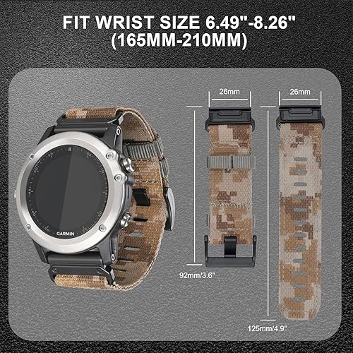Miniatura 4 de Ookids Correa de reloj de nailon de 1.024 in compatible con Garmin Fenix 7XFenix 6XFenix 5XTactix Delta, bandas de camuflaje de ajuste rápido para