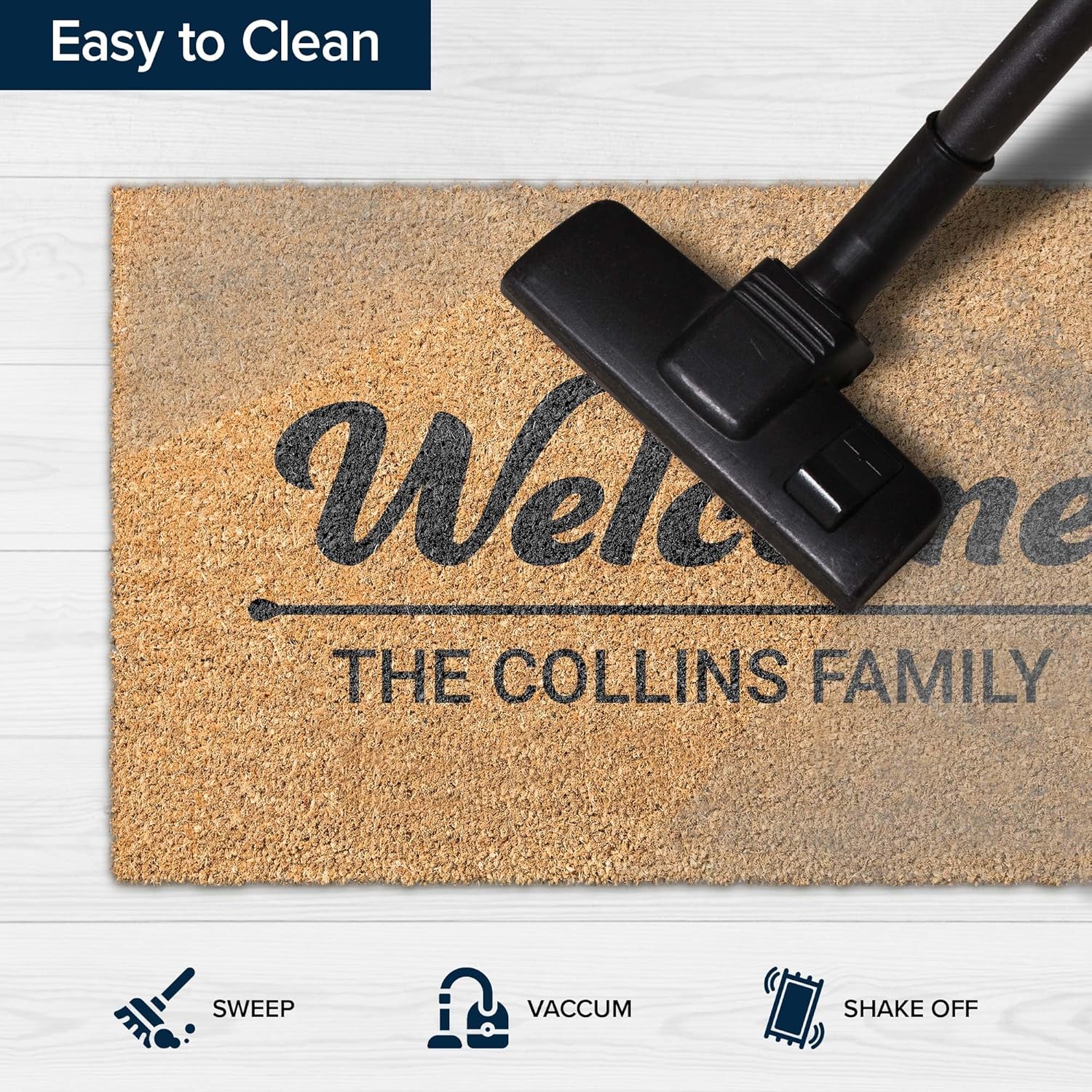 Custom Home Coir Doormat, Personalized Name for Welcome Front Door Mat Indoor/Outdoor Heavy Duty Backing, 24x16" Inches, Coir Material, Made in USA