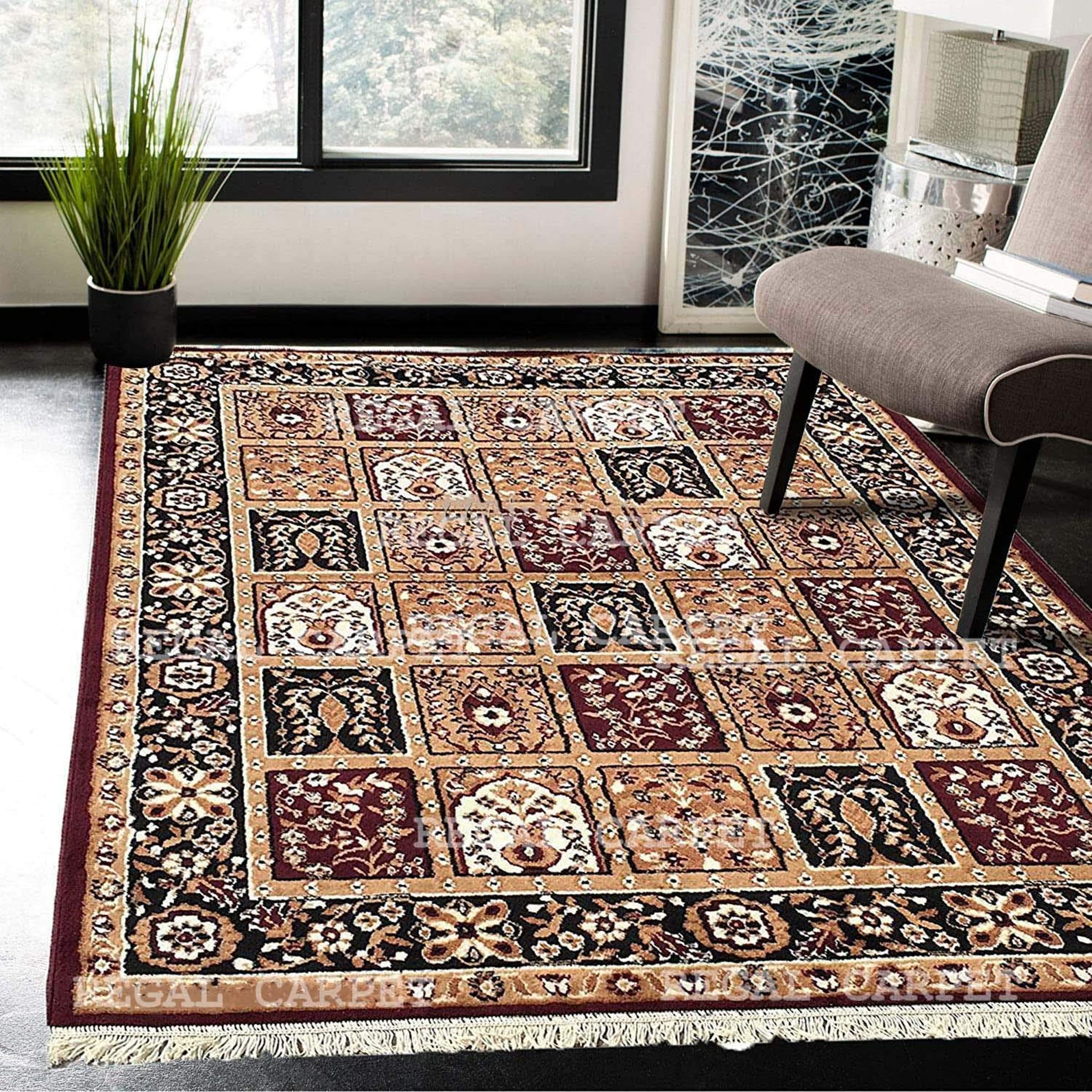 Floral Design Soft Acrylic Rectangular Carpet for Living Room- 5x7 Feet (Brown Color 150x200 CM)
