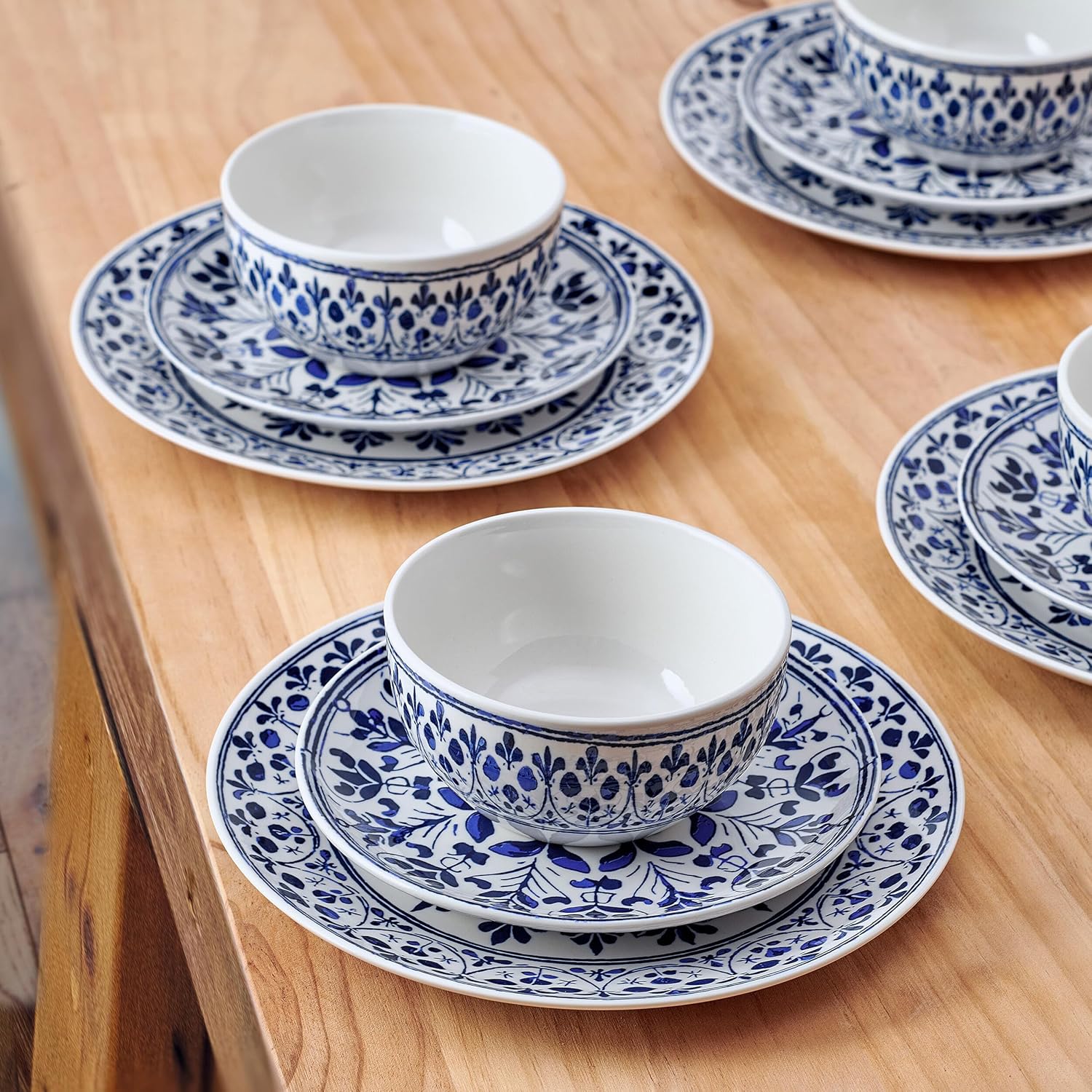 Pfaltzgraff Medallion Radiance 12 Piece Stoneware Dinnerware Plate Bowl Dish Set, Service for 4, Blue - Image 7
