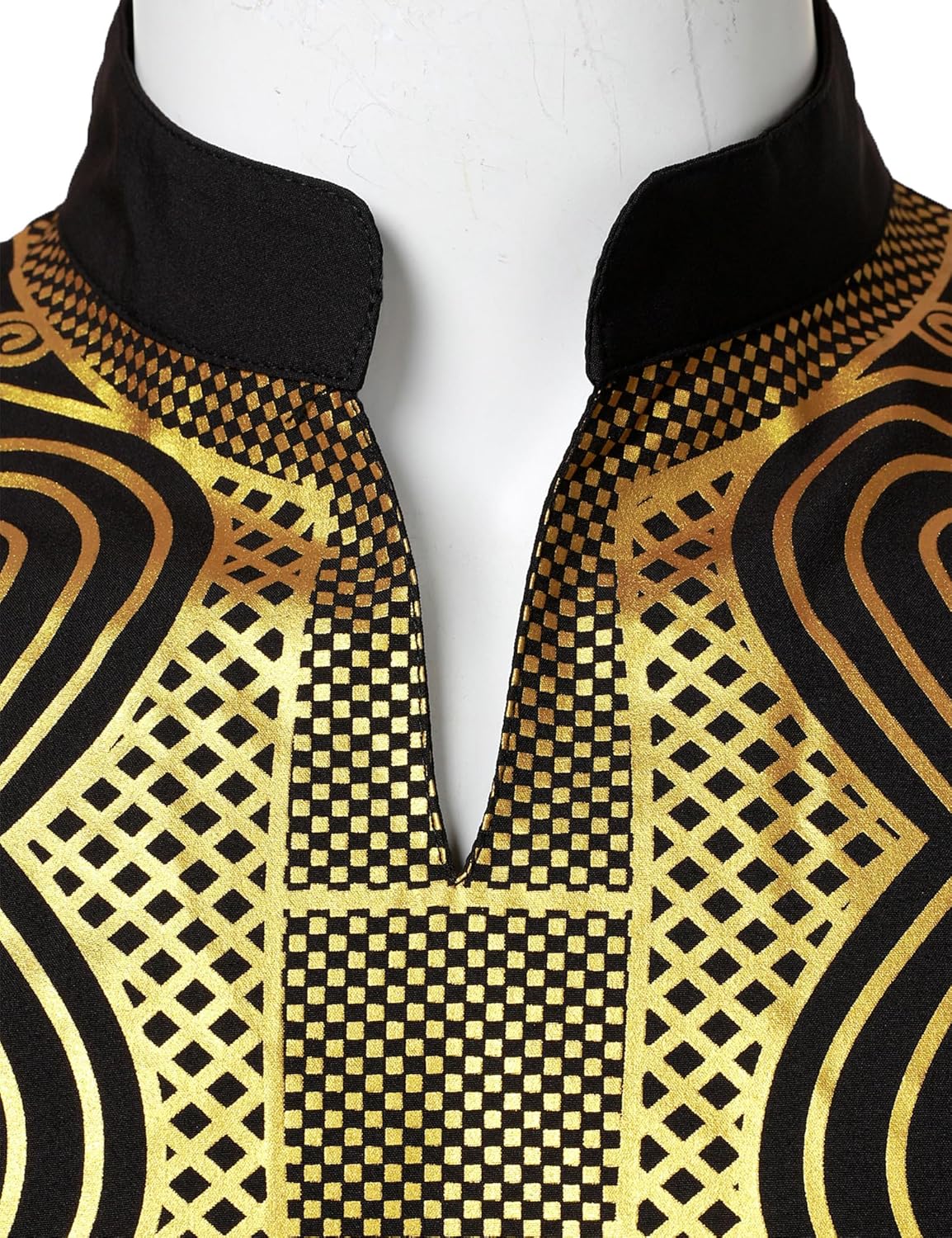 LucMatton Men's Traditional African Dashiki Long Sleeve Slim Fit Tunic Shirt with Metallic Foil Stamping Mandarin Collar - Image 4