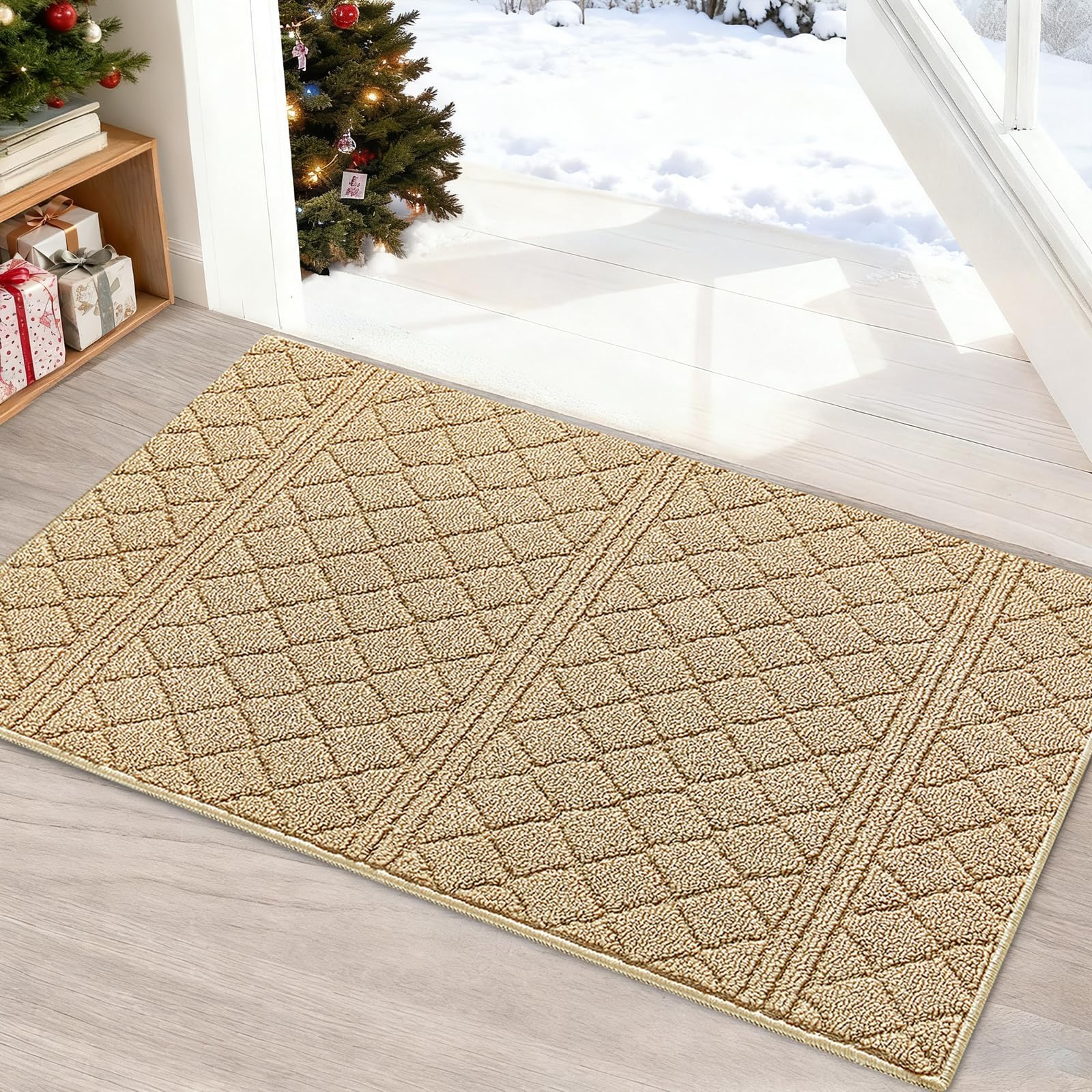 REFETONE Indoor Doormat, Front Back Door Mat 24"x36" Absorbent Rubber Backing Non Slip Door Mats, Low-Profile Resist Dirt Entrance Rugs, Machine Washable Door Rug Inside Floor Mat for Entryway, Beige