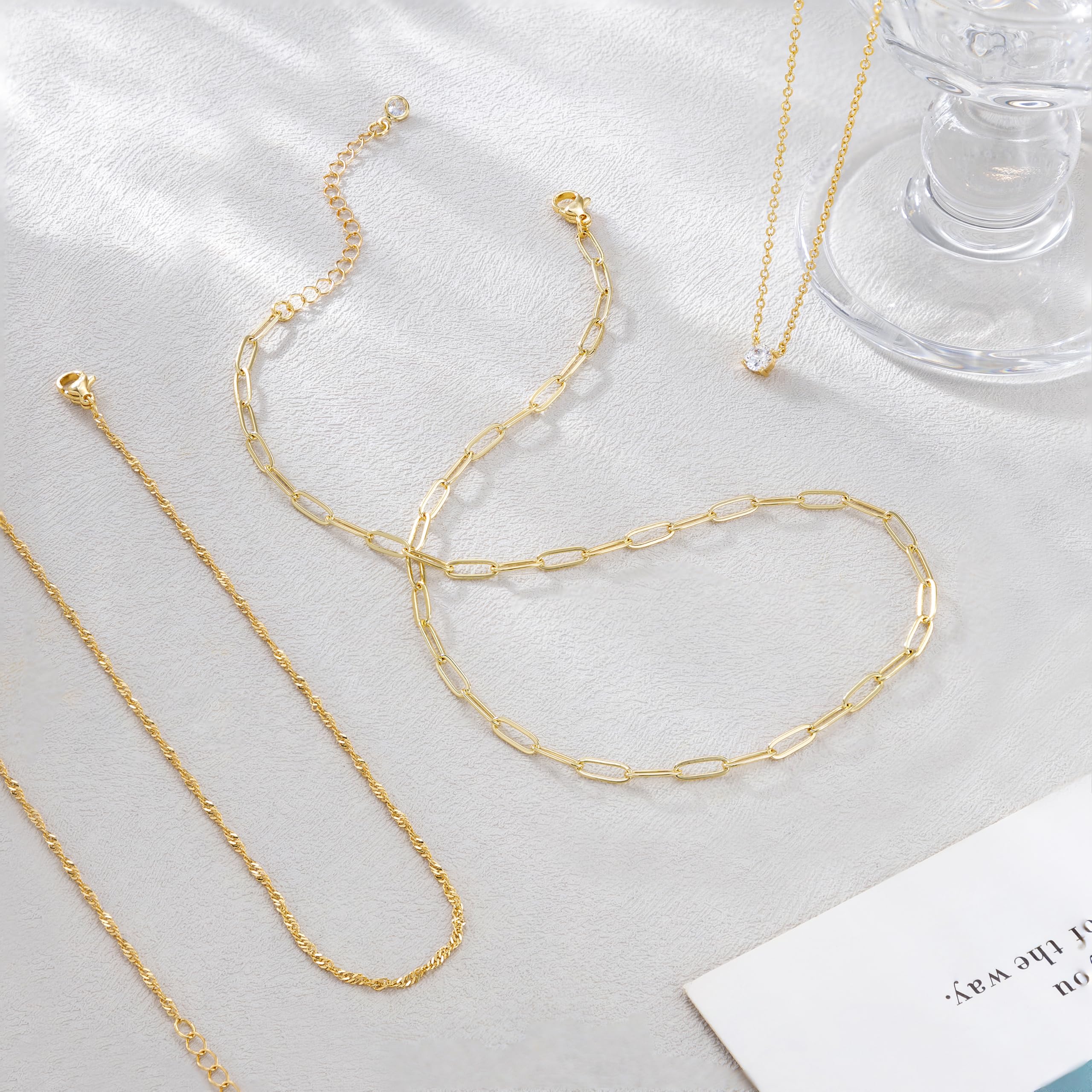 Collares escalonados chapados en oro de 14 quilates para mujer, delicado collar de cadena chapada en oro y plata, collar con colgante de circonita cúbica, gargantilla ajustable en capas, regalo 7