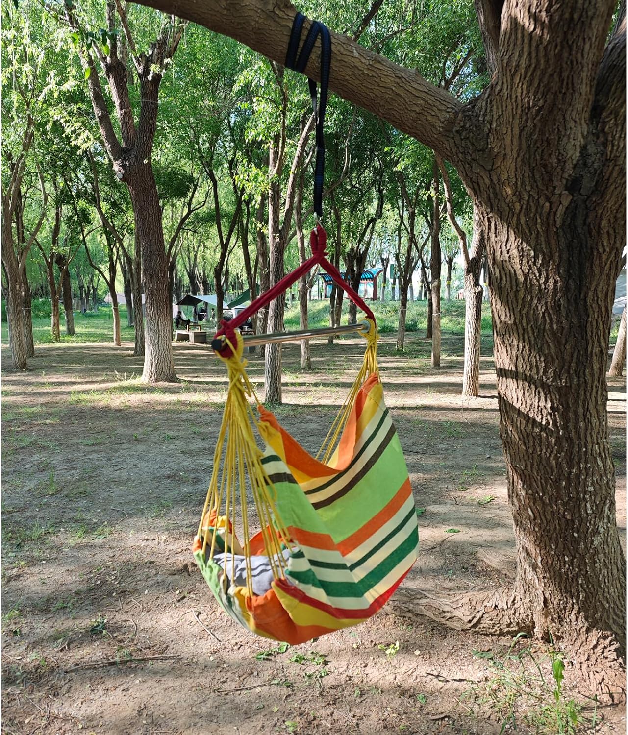 MEI&CO Hammock Chair Swing for Bedroom & Outdoor - 500LBS Capacity Heavy-Duty Hanging Chair with Steel Spreader Bar & Anti-Slip Design | Indoor/Outdoor Hammock Swing with Straps (Orange Yellow)