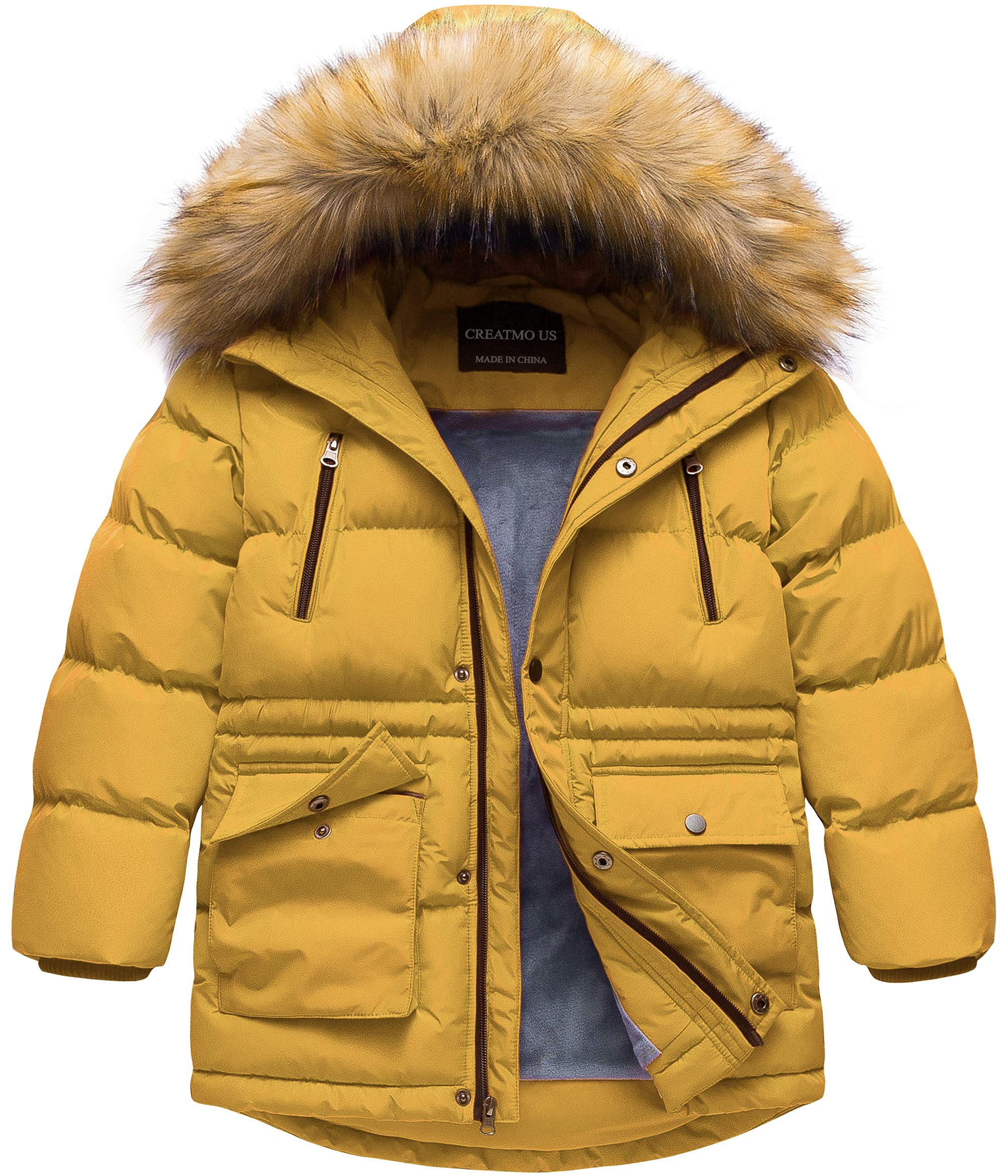 CREATMO US Boy's Winter Parka Water Resistant Hooded Puffer Fleece Lined Jackets Coats