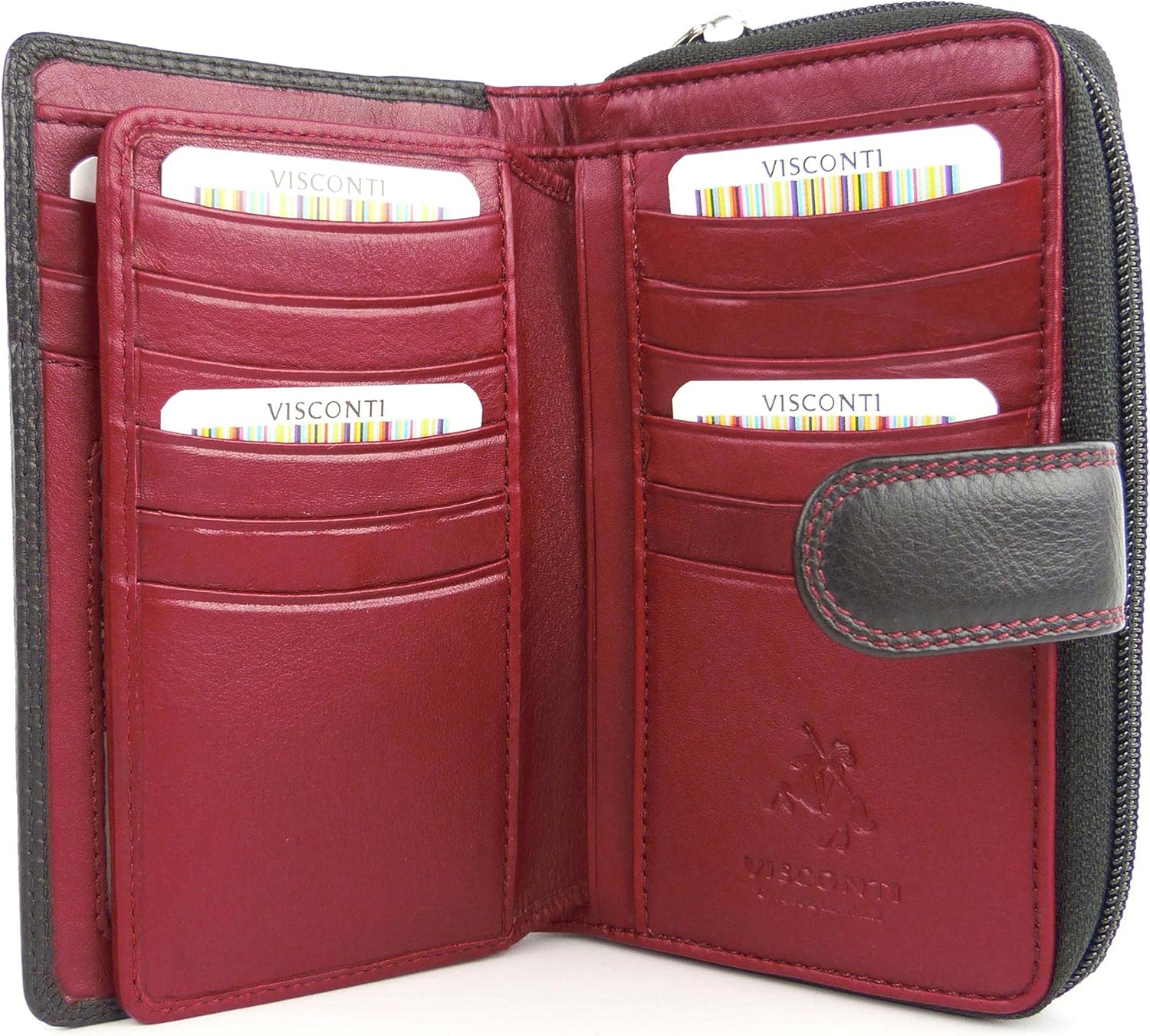 Visconti Women's Soft Leather Red Two Tone Purse Wallet Onesize Black