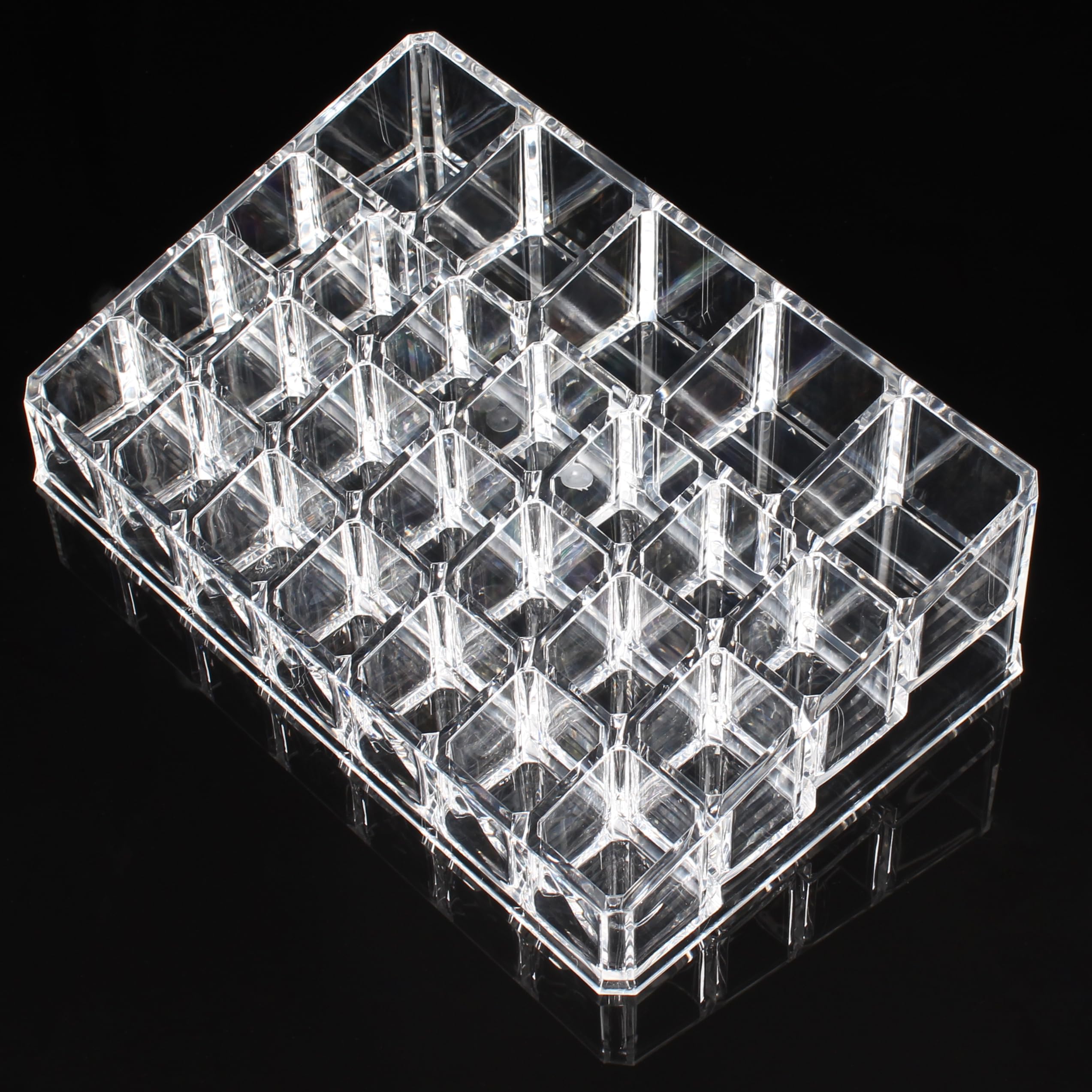 AOKIVIGOA Acrylic Lipstick Organizer for Cosmetic Make Up Holder Crystal Transparent Clear 26 Grids for Lip Gloss Essential Oils Nail Polish Storage Container for Bathroom and Bedroom (26 Slots)