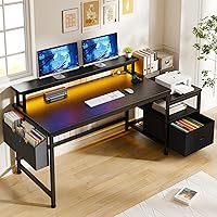 EnHomee 57" Computer Desk with Drawers, Power Outlets, Printer Shelf & Monitor Stand - Black Home Office Gaming Writing Desk