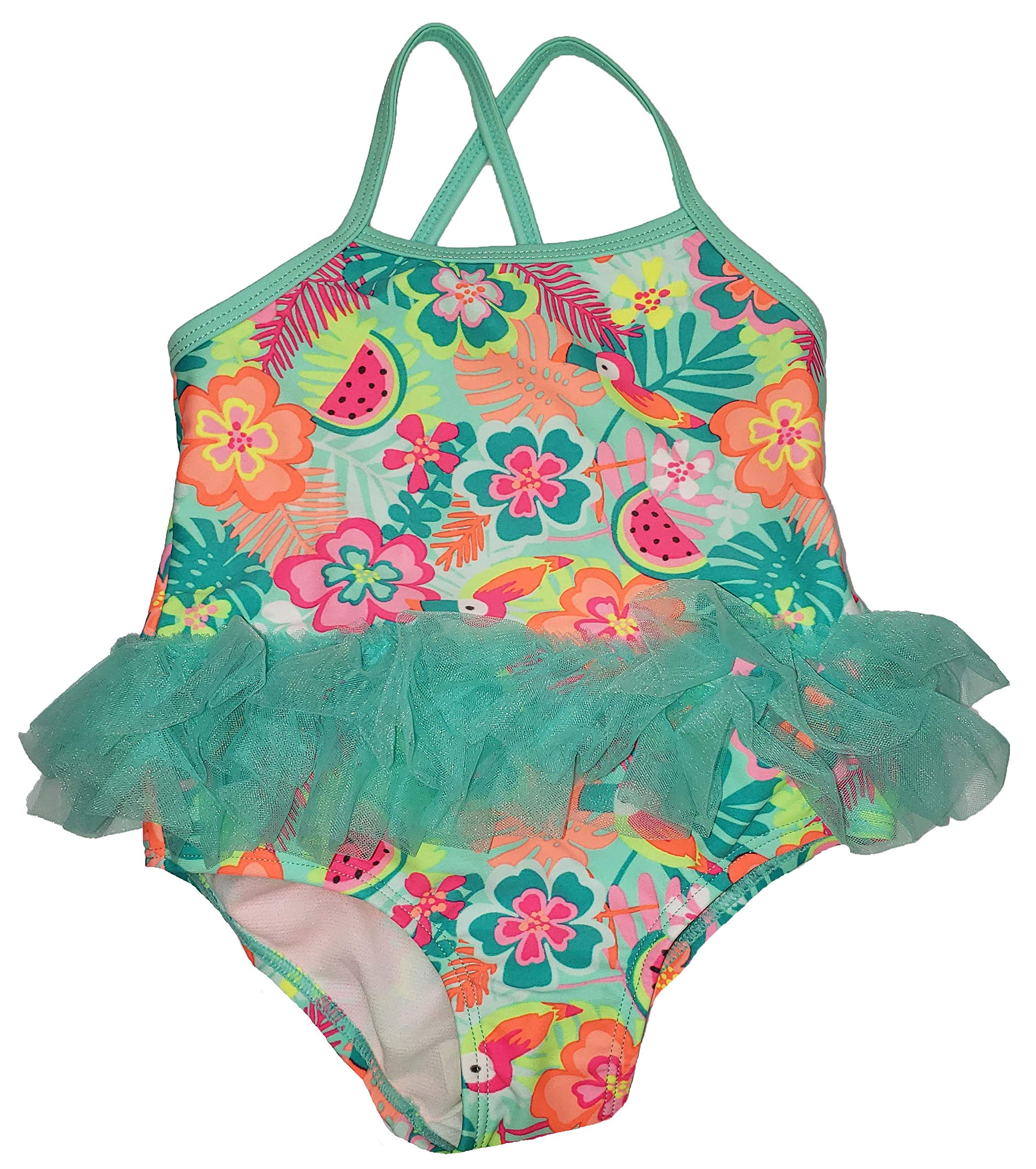 Baby Girls Aqua Mint Floral Tutu 1 Piece Bathing Suit (2T)