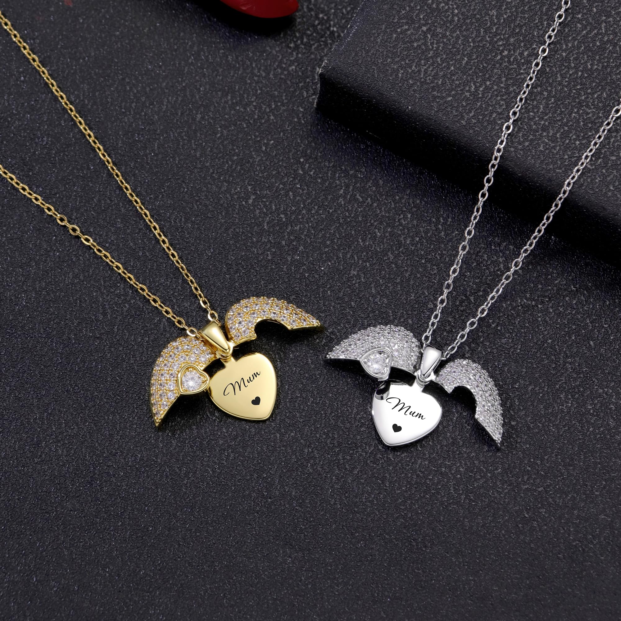 Personalizado alas de ángel collar personalizado grabado nombre collar corazón relicario parejas joyería conmemorativa regalo para mujeres hombres