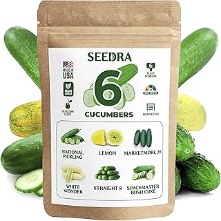 Seedra.US 6 Cucumber Seeds Variety Pack - 220+ Non GMO, Heirloom Seeds for Indoor Outdoor Hydroponic Home Garden - Nationa...