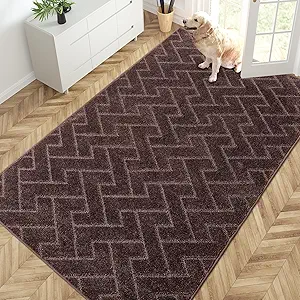 PURRUGS Easy Care Area Rug 4.5ft x 7ft, Non-Slip Machine Washable Entry Rug, Dog Door Mat, Stain Resistant Accent Rug for Hallway, Bedroom, Living Room and Mudroom, Brown