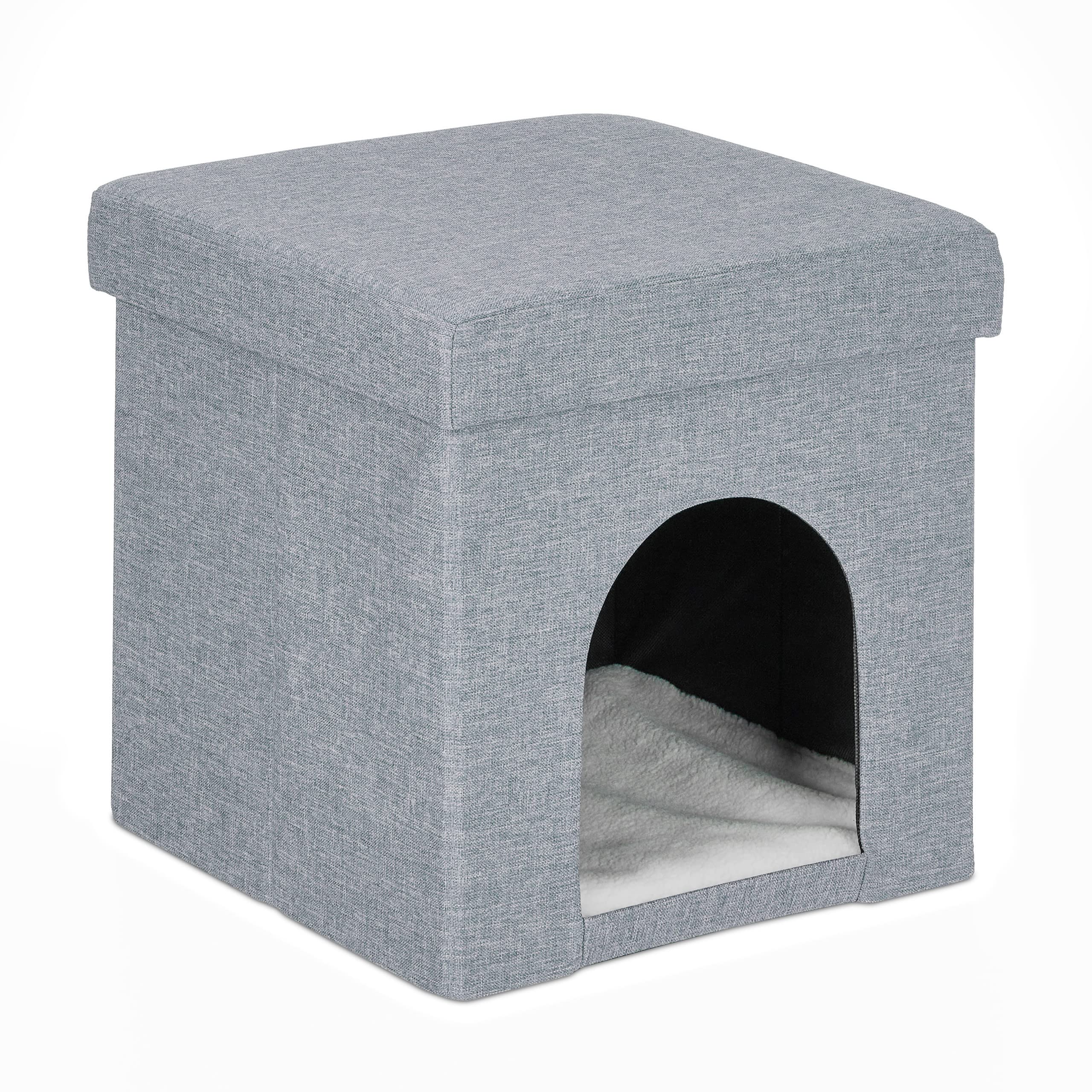 Relaxdays Casa Cueva Gato Taburete Cubo, Cama con Cojín Perros Pequeños, Refugio Mascota, 38,5 x 37 x 37 cm, Gris Claro