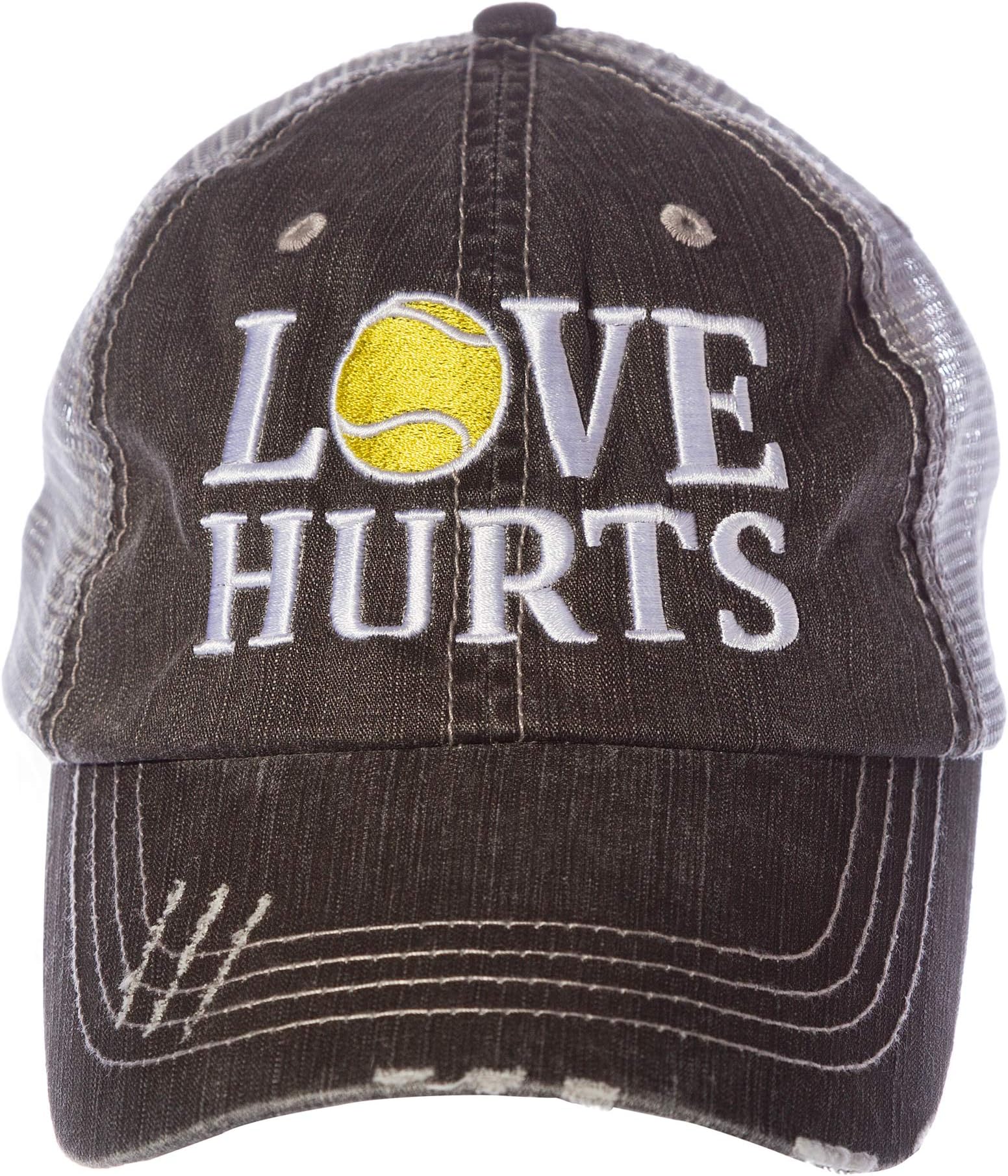 Tennis Addiction - Love Hurts - Trucker Distressed Hat Cap - Tennis Gift