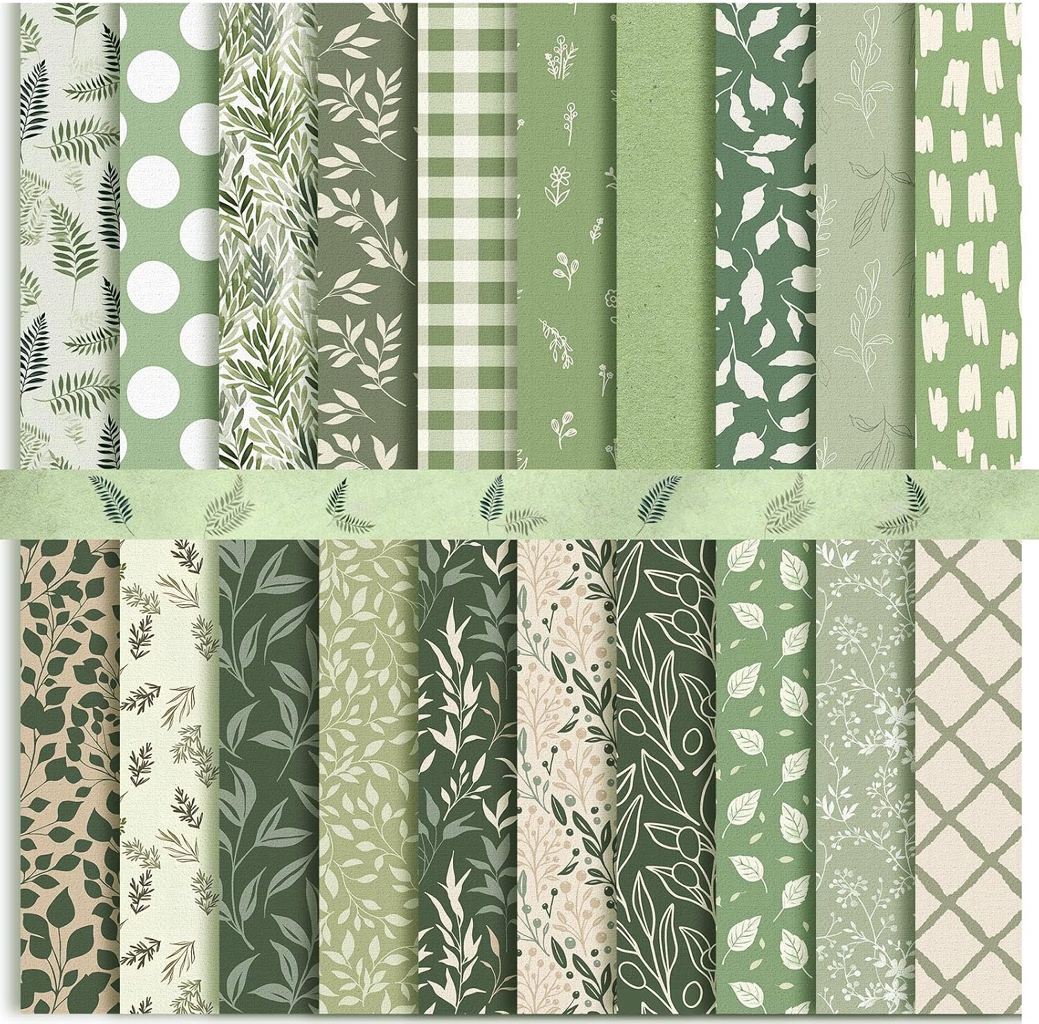 Tegeme 40 Pcs 10 x 10 Inches Sage Green Floral Fabric Squares Vintage Greenery Precut Fabric Bundle Retro Eucalyptu Gingham Polka Dot Spring Leaves Printed Sewing Sheet for Craft DIY Quilting Sewing
