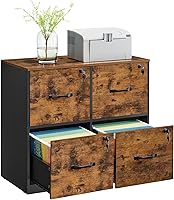 VASAGLE 4-Drawer Locking File Cabinet, Printer Stand for A4/Letter Size, Rustic Brown, Anti-Tip, UOFC062B01