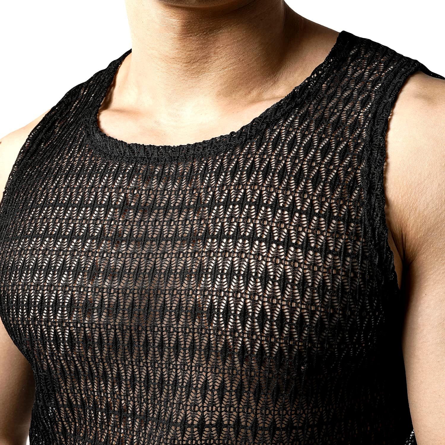 JOGAL Mens See Through Lace Shirts Sleeveless Muscle Tops - Image 6