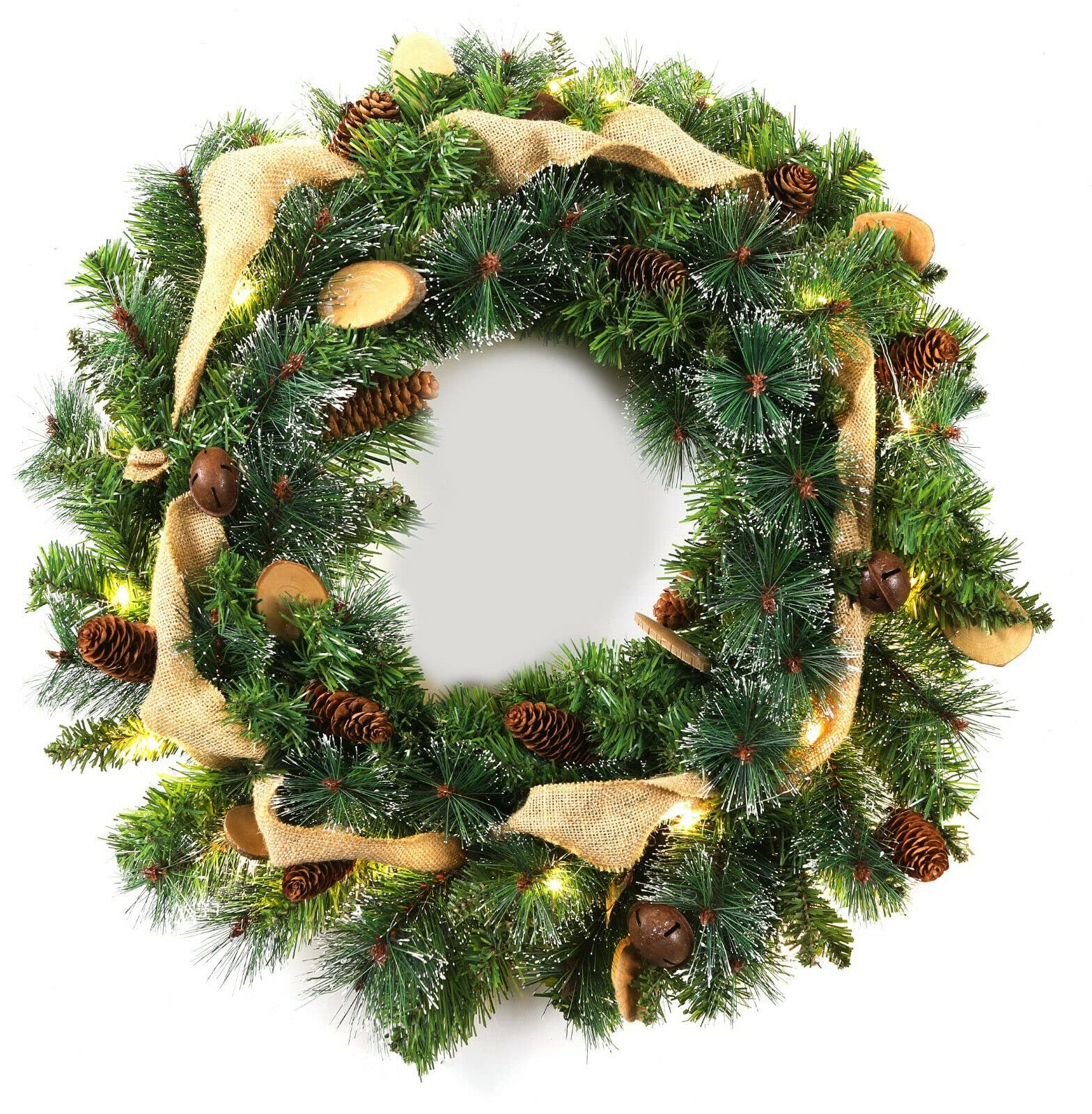 24 inch Christmas Wreath Decorative Christmas With Light Door Winter Pine Cone (Hessian Bell Wood)