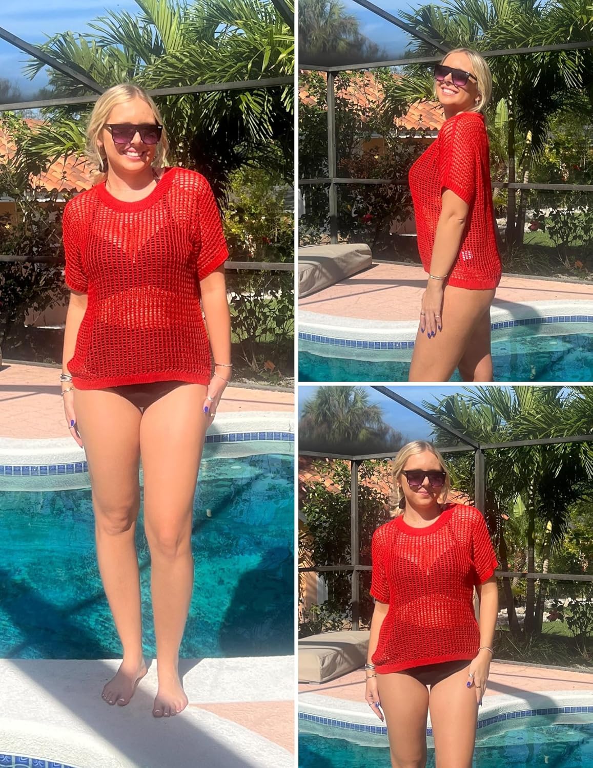 Zeagoo Short Sleeve Crochet Sweater Lightweight Summer Tops Loose Hollow Out Crewneck Pullover - Image 2