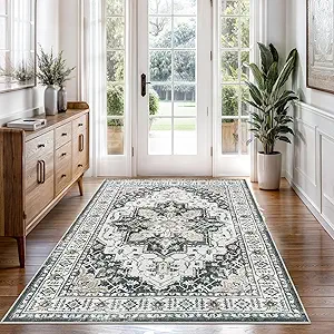 Madane Area Rug 3x5, Entryway Washable Vintage Runners Bedroom Non Slip Indoor Kitchen Runner for Living Room Laundry Room Playroom Soft Non-Slip Area Rugs, Black