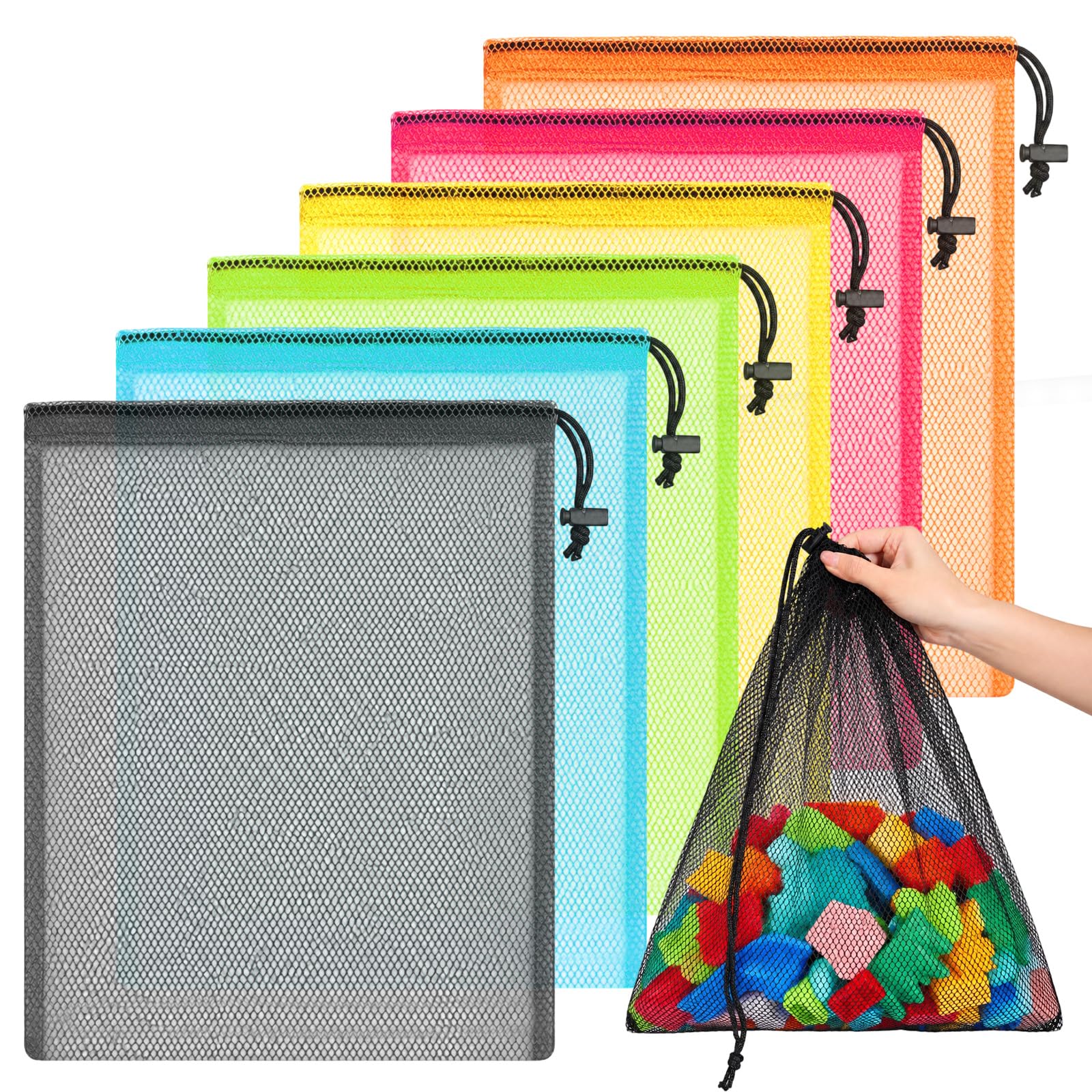6 Pcs Mesh Drawstring Bags 17x14 Inch, Breathable Nylon Net Storage Bags