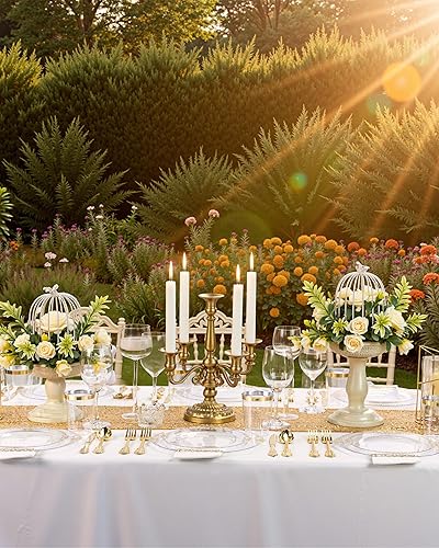 Miniatura 6 de Nervure 175 platos de plástico dorado transparente, platos desechables dorados, 100 platos de plástico transparente y dorado, platos desechables