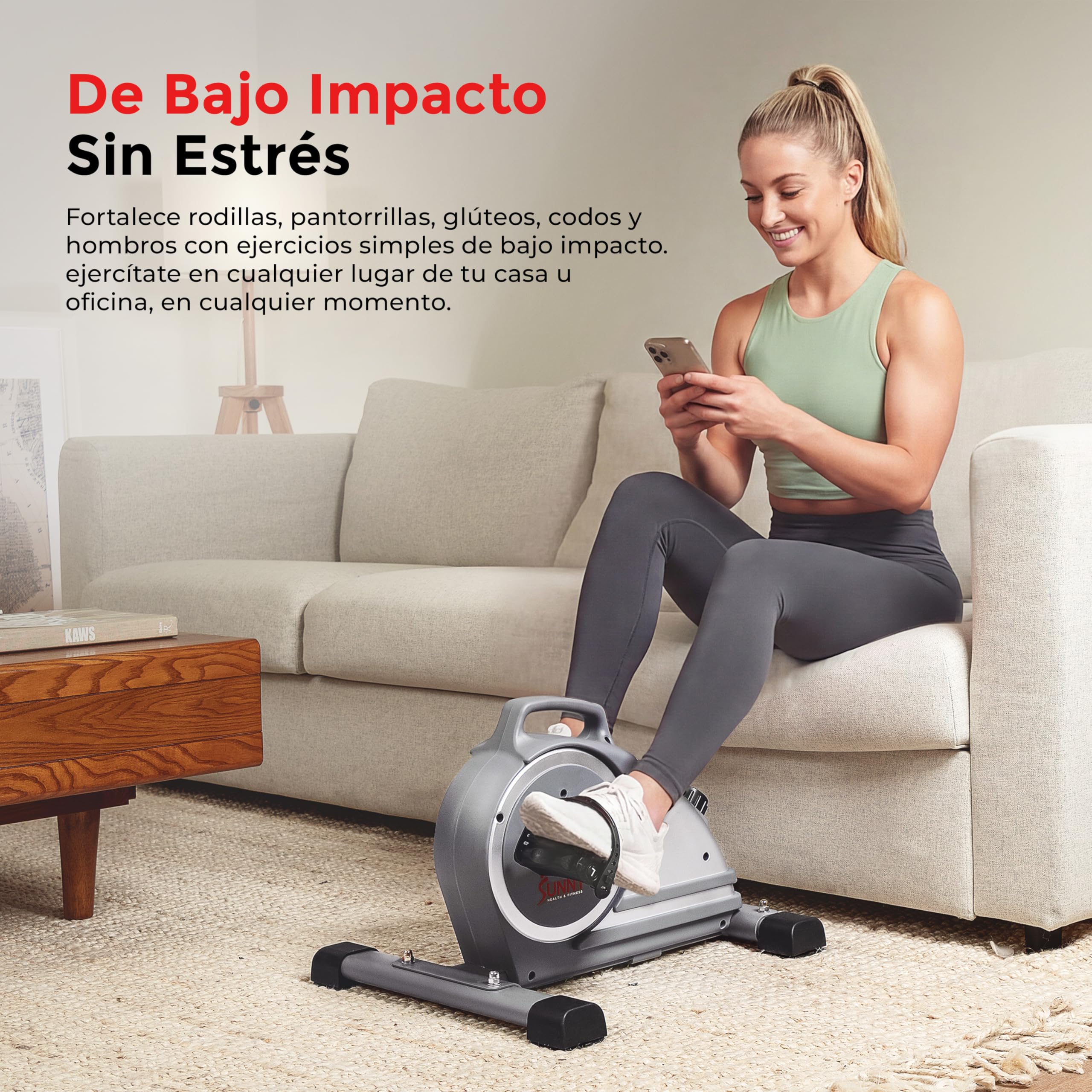 Sunny Health & Fitness Mini Bicicleta de Ejercicio, Pedaleador Sentado para Adultos Mayores, Bicicleta de Pedales para Brazos y Piernas Bajo Escritorio, Conexión Opcional a la SunnyFit App Gratuita