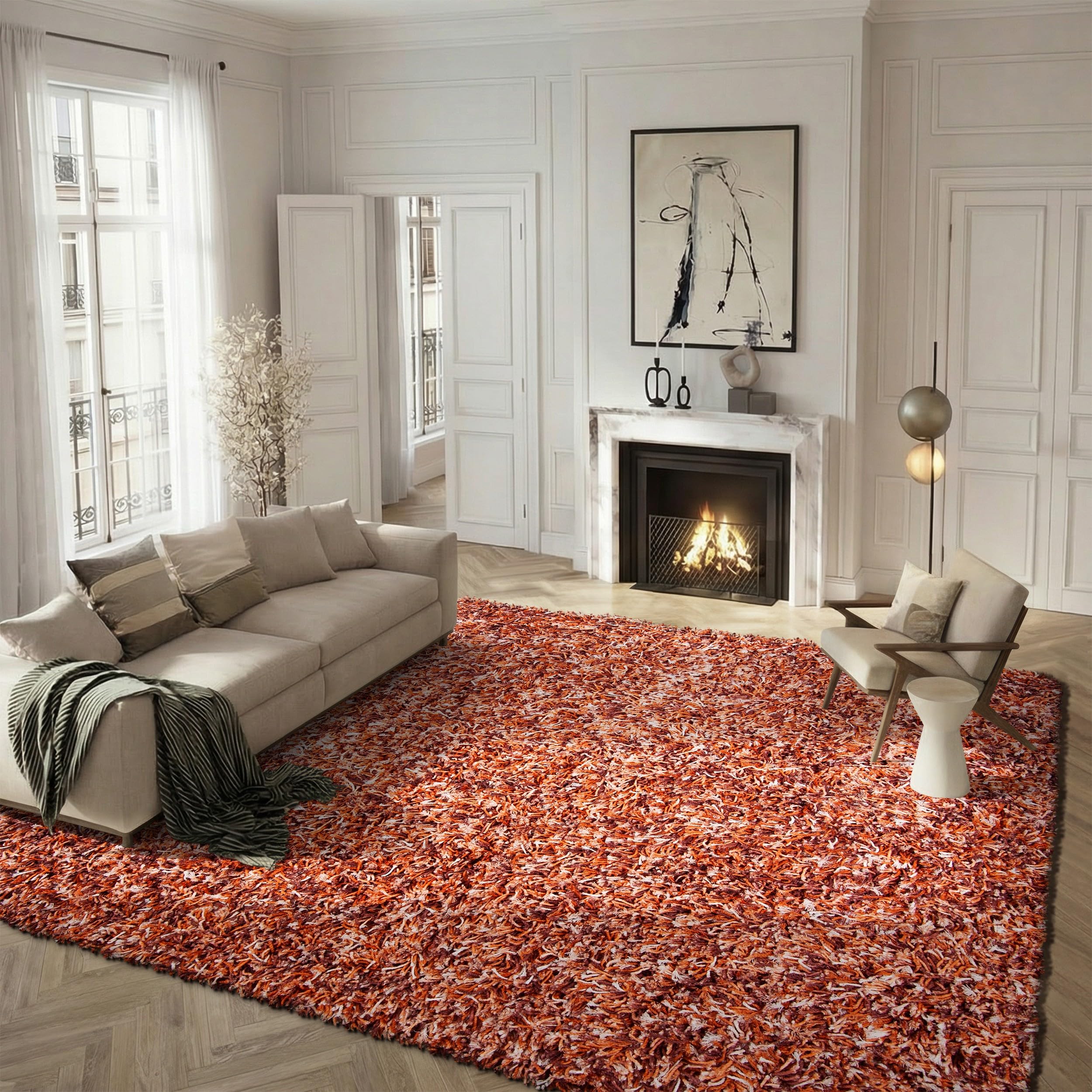 SAFAVIEH Rio Shag Collection 8' x 10' Rust / Ivory SG960P Handmade 1-inch Thick Area Rug