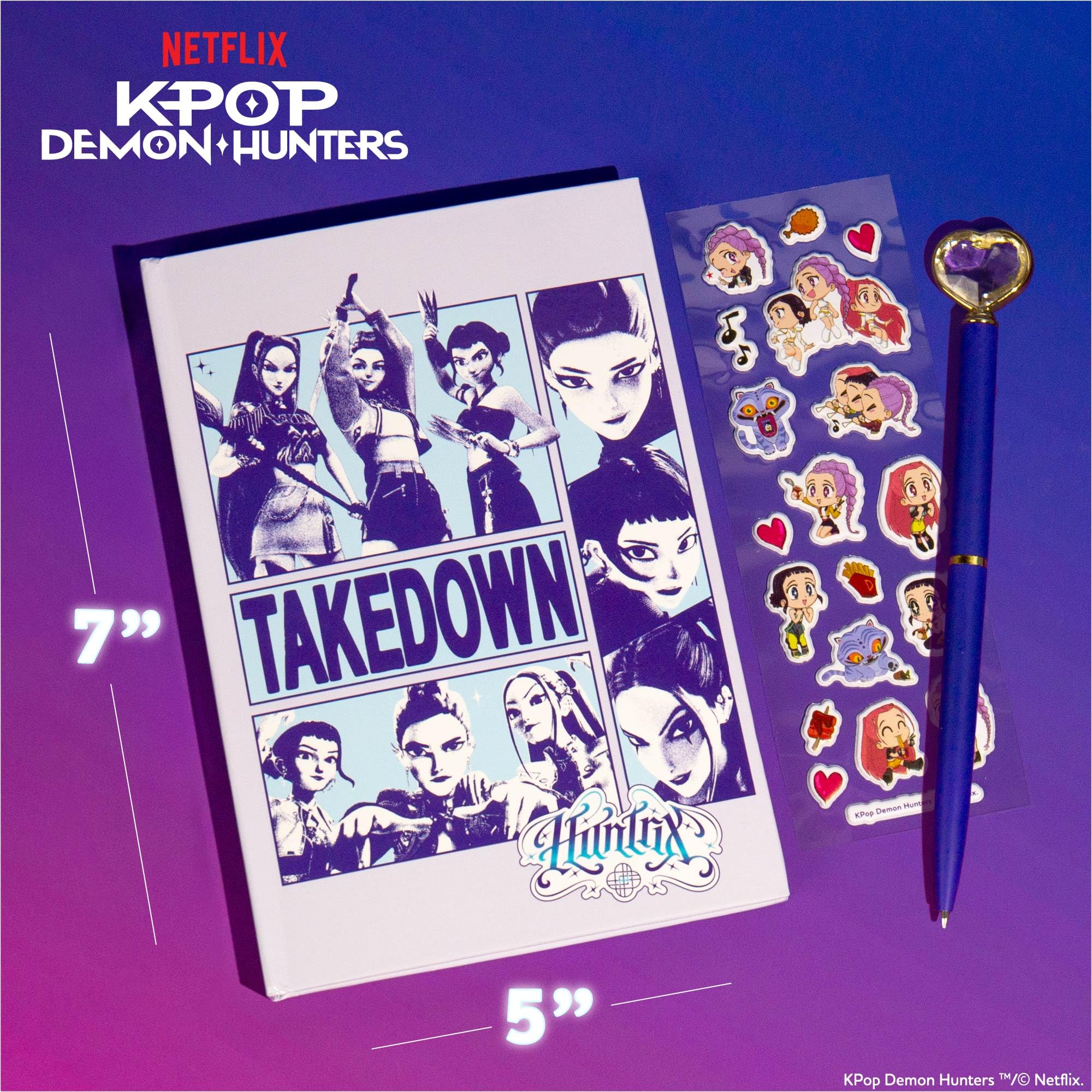 Diario Kpop Demon Hunters™, set da 40 pagine doppie con righe, adesivi Kpop bonus e penna, merchandising ufficiale K Pop Demon Hunters per fan di K-Pop, studenti, adolescenti
