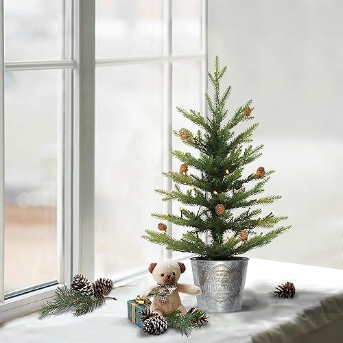 Vista 31 de Puleo International Árbol de Navidad artificial preiluminado de 2 pies con 35 luces en maceta de metal, color verde