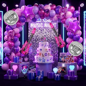 40 Pcs K-pop Themed Balloons, Pink and Purple Music Note Disco Ball Guitar Foil Balloons, Kpop Themed Party Decorations for Kpop Girl Group Korean Singer Fans Party Decor Supplies