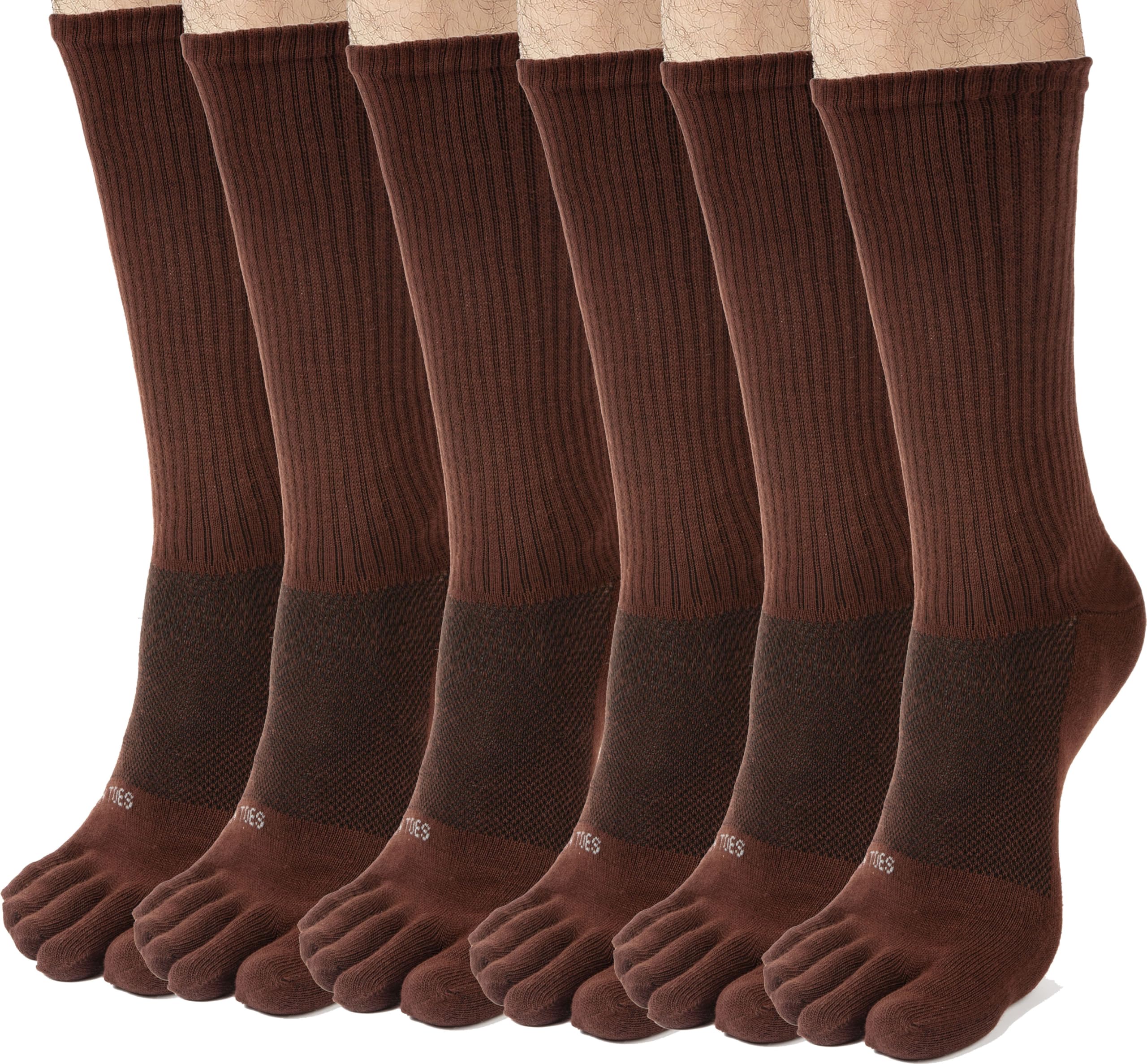 FUN TOES Lot de 6 paires de chaussettes de course à pied pour homme - Alignement correct des orteils - Haut en maille respirante - Taille 39-46, marron, 8-12